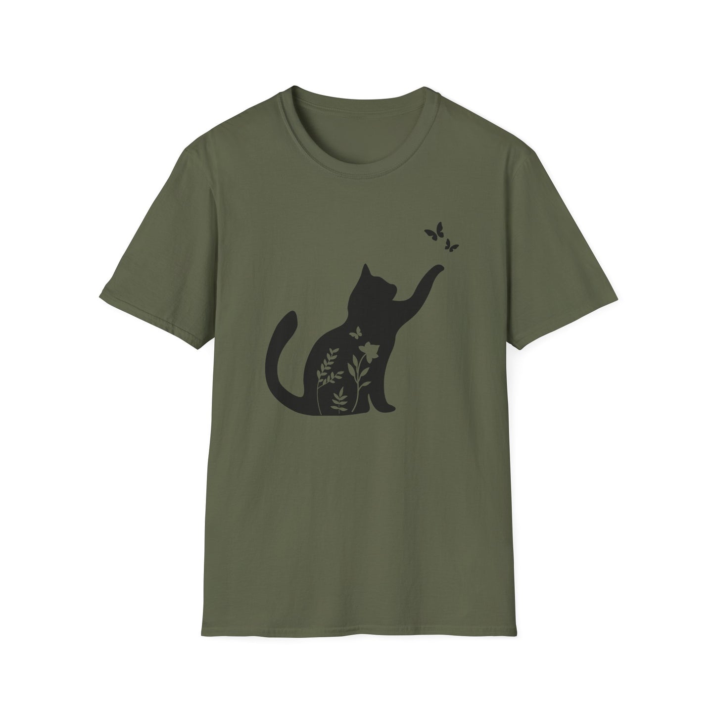 Floral Silhouette Cat T-Shirt