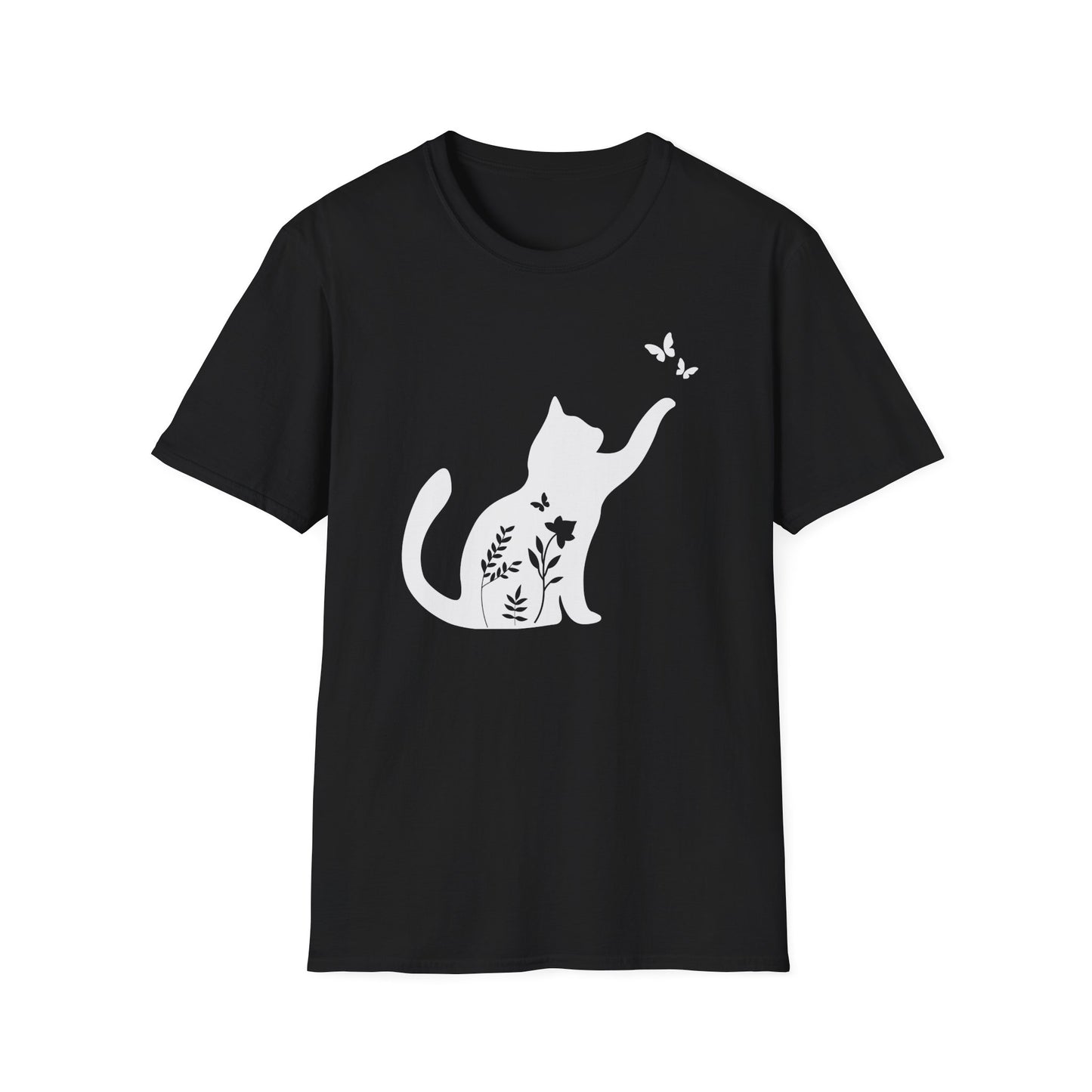 Floral Silhouette Cat T-Shirt