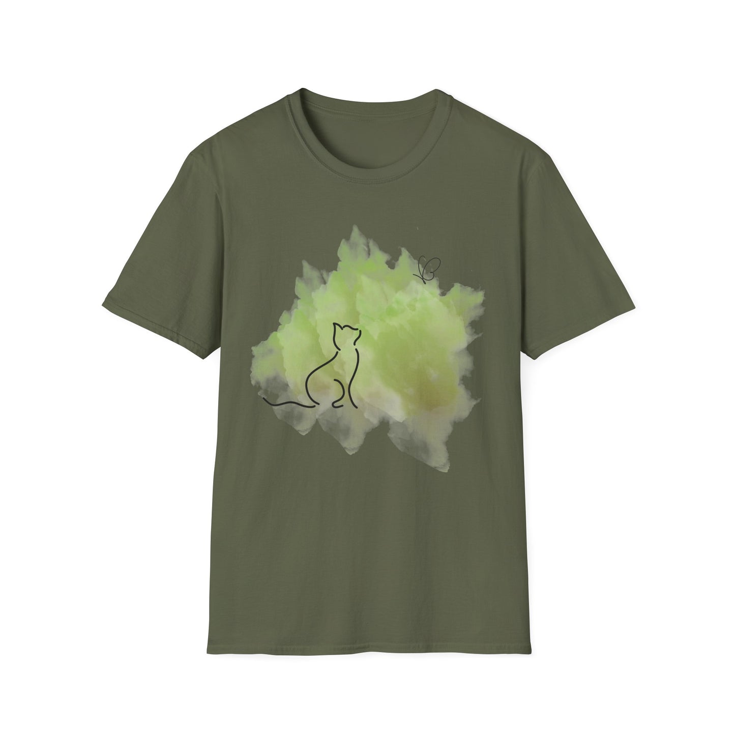 Butterfly and Cat Watercolor T-Shirt