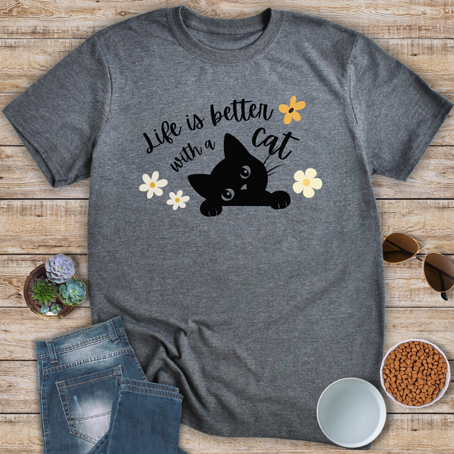 Life Is Better With A Cat Peeking T-Shirt