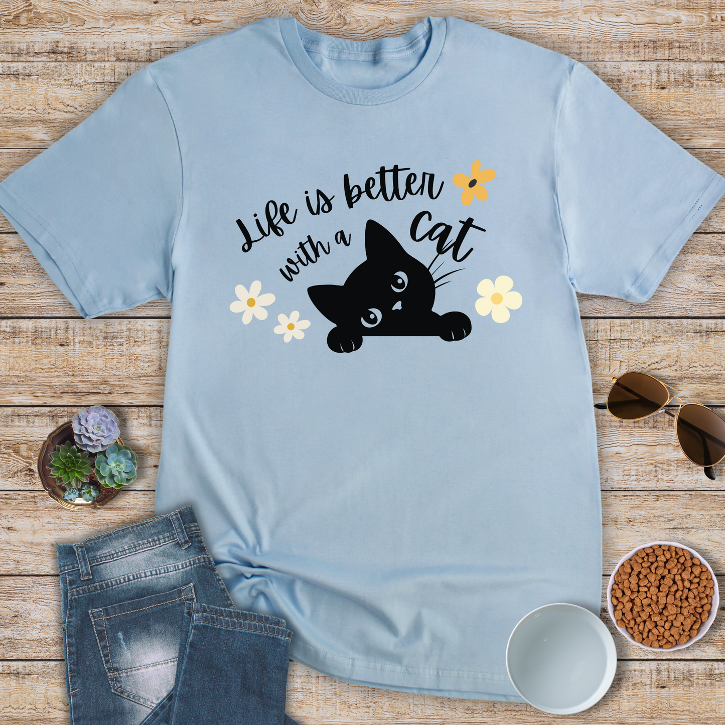 Life Is Better With A Cat Peeking T-Shirt