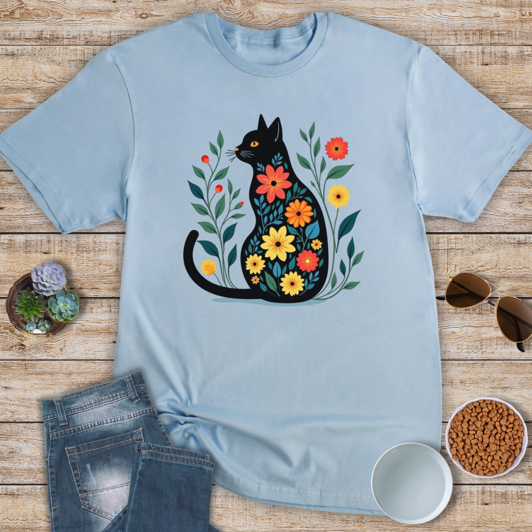 Floral Print Cat T-Shirt