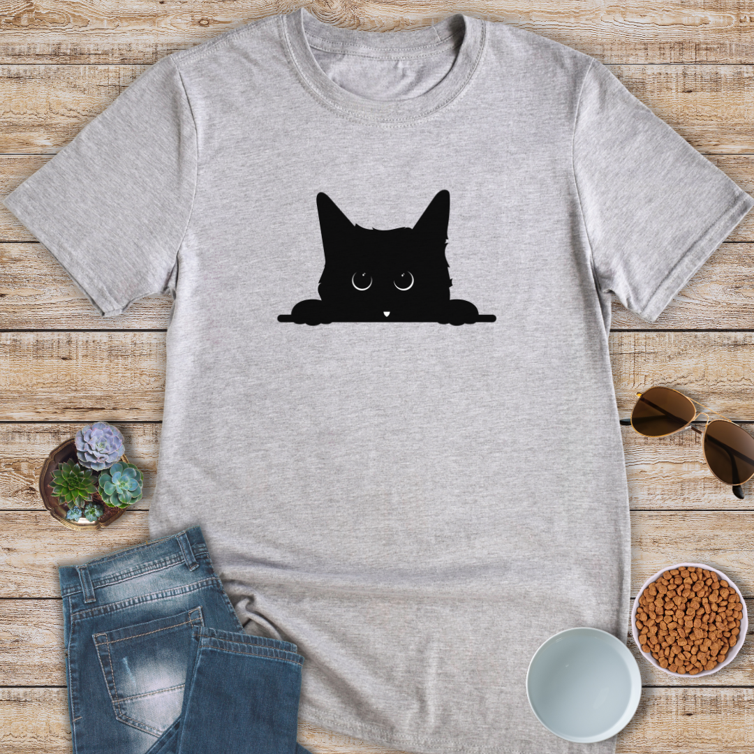 Black Cat Watching Life T-Shirt