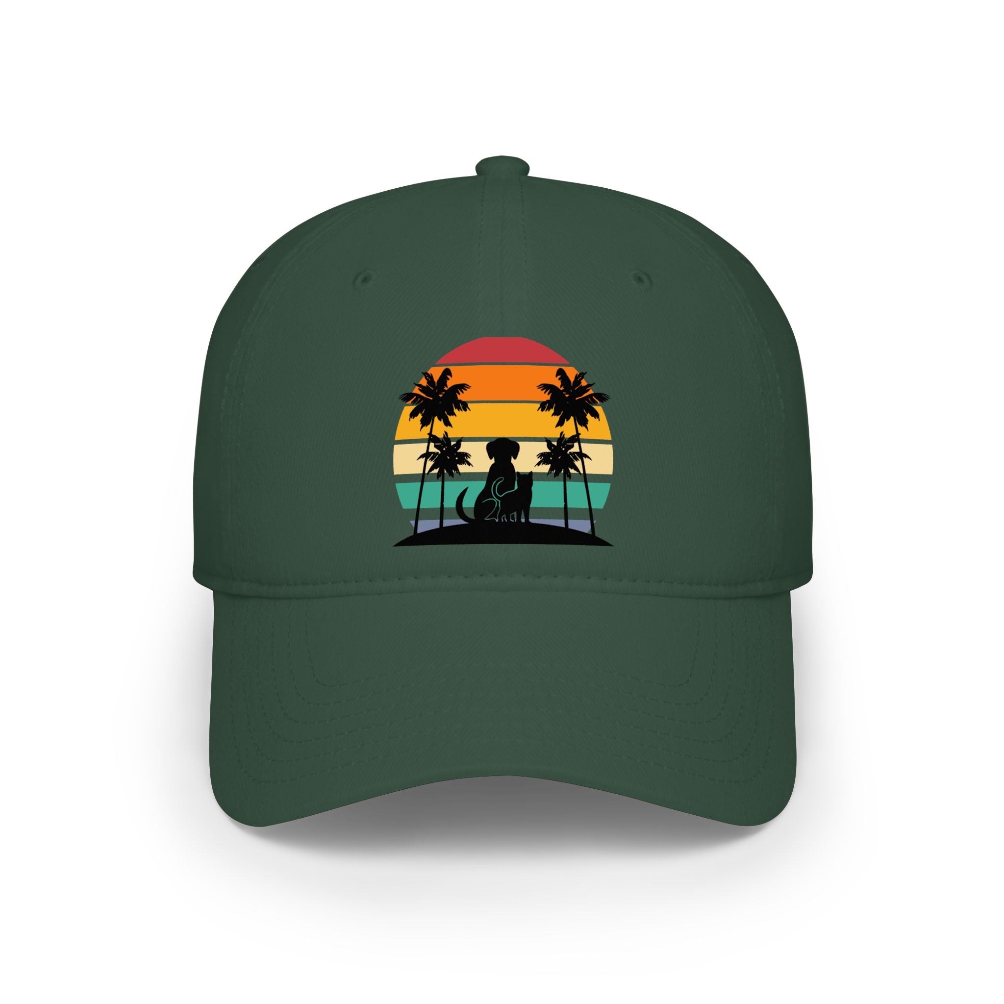 Retro Sunset Dog and Cat Baseball Hat