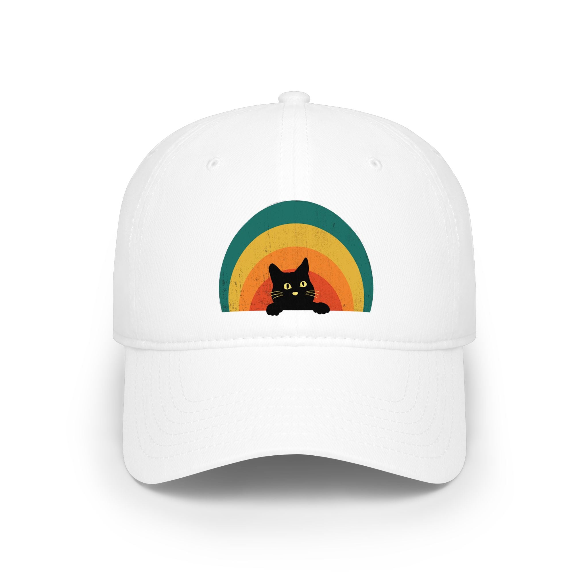 Retro Rainbow Cat Baseball Cap — Cute Black Cat Hat
