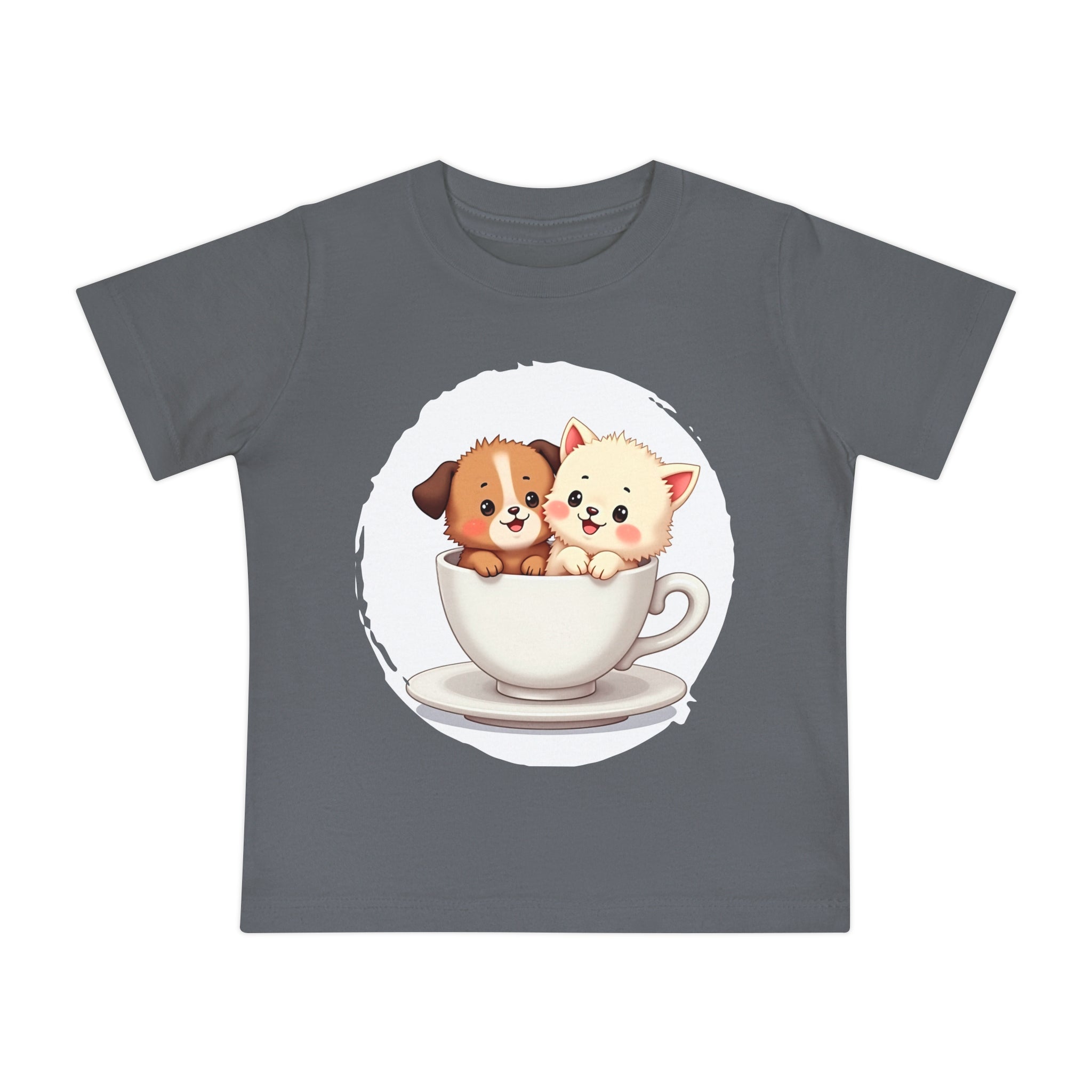 Baby T-Shirt — Cute Puppy and Kitten in Teacup Graphic