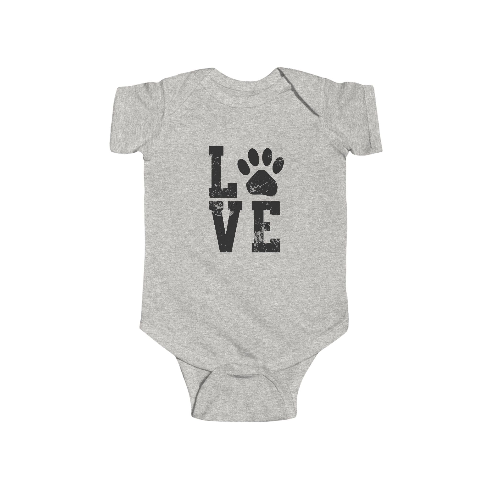 Infant Bodysuit - 'LOVE' Paw Print Baby Onesie, Cute Puppy Pet Lover Gift