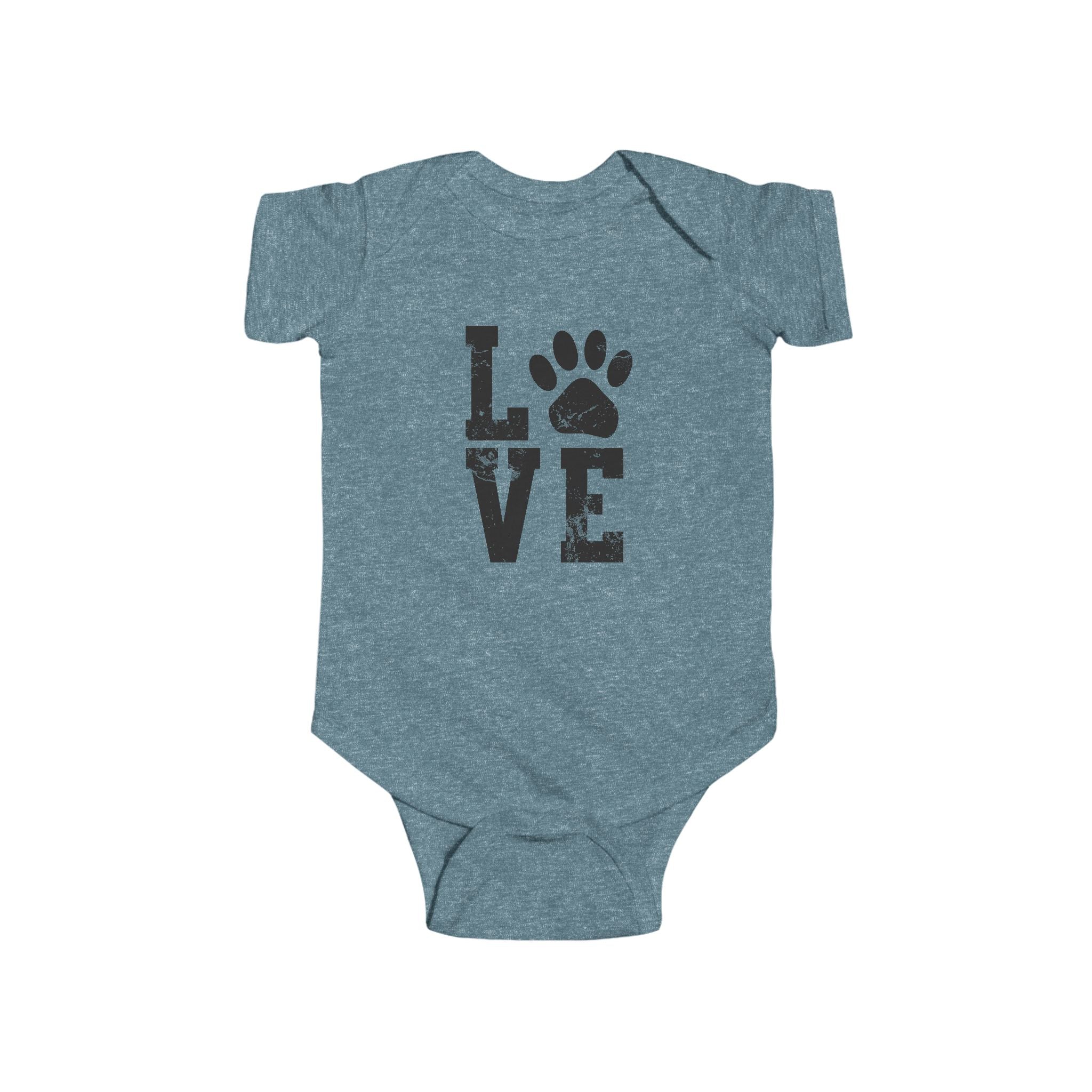 Infant Bodysuit - 'LOVE' Paw Print Baby Onesie, Cute Puppy Pet Lover Gift