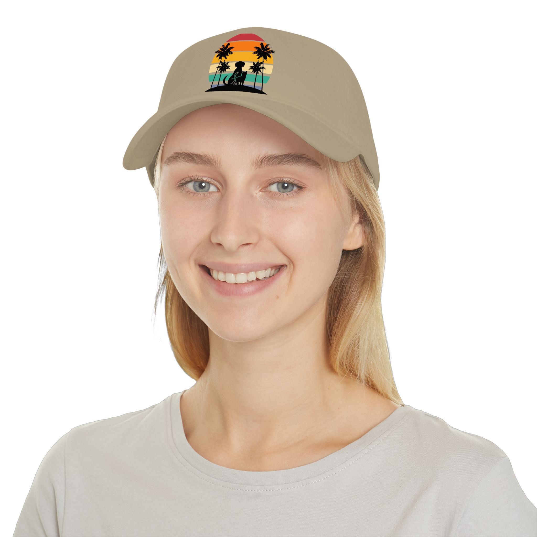 Retro Sunset Dog and Cat Baseball Hat