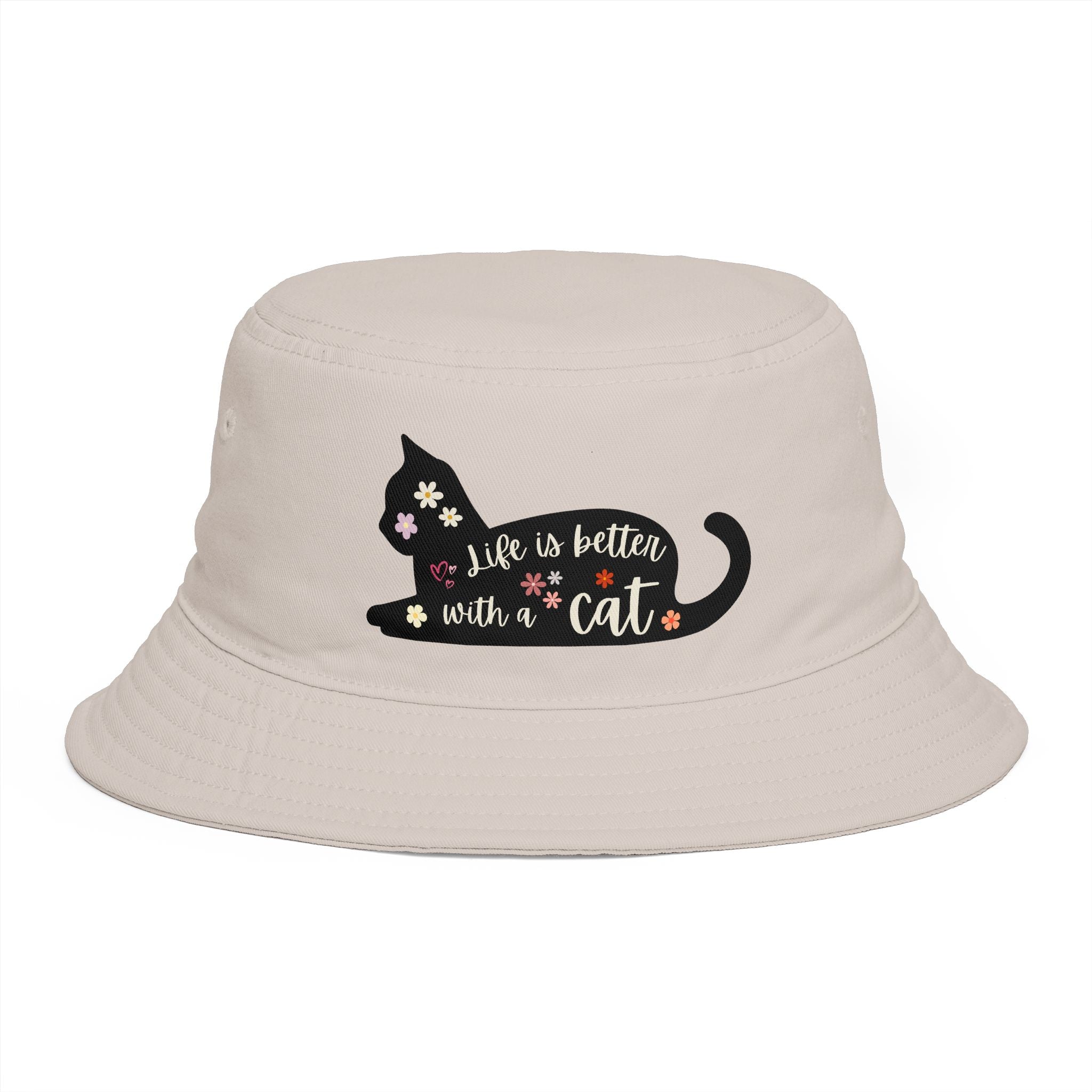 Bucket Hat — "Life Is Better With My Cat" Cute Floral Cat Lover Hat