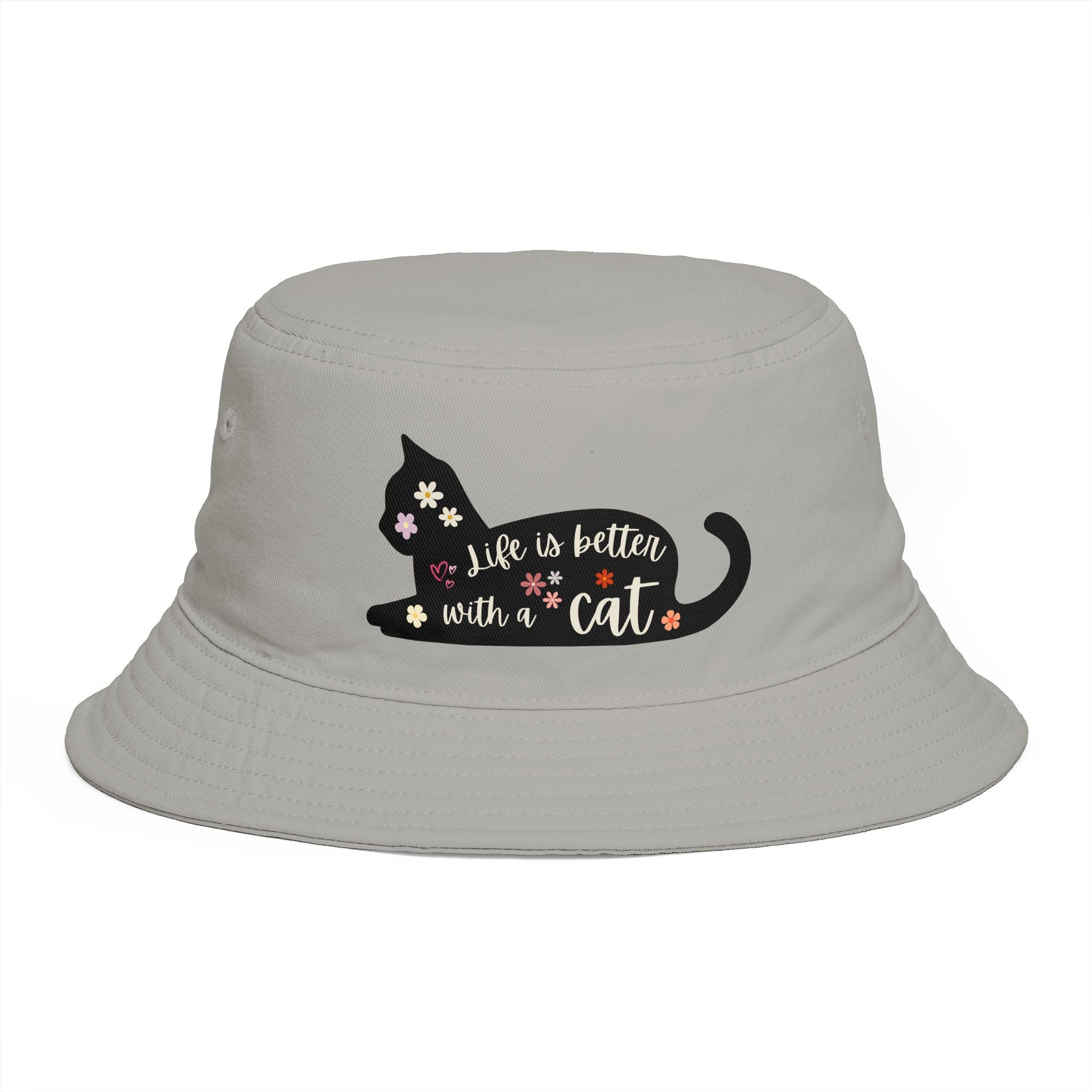 Bucket Hat — "Life Is Better With My Cat" Cute Floral Cat Lover Hat