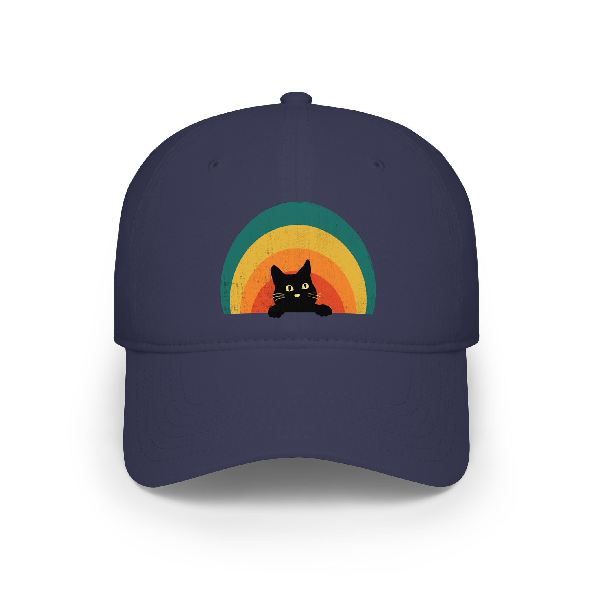 Retro Rainbow Cat Baseball Cap — Cute Black Cat Hat