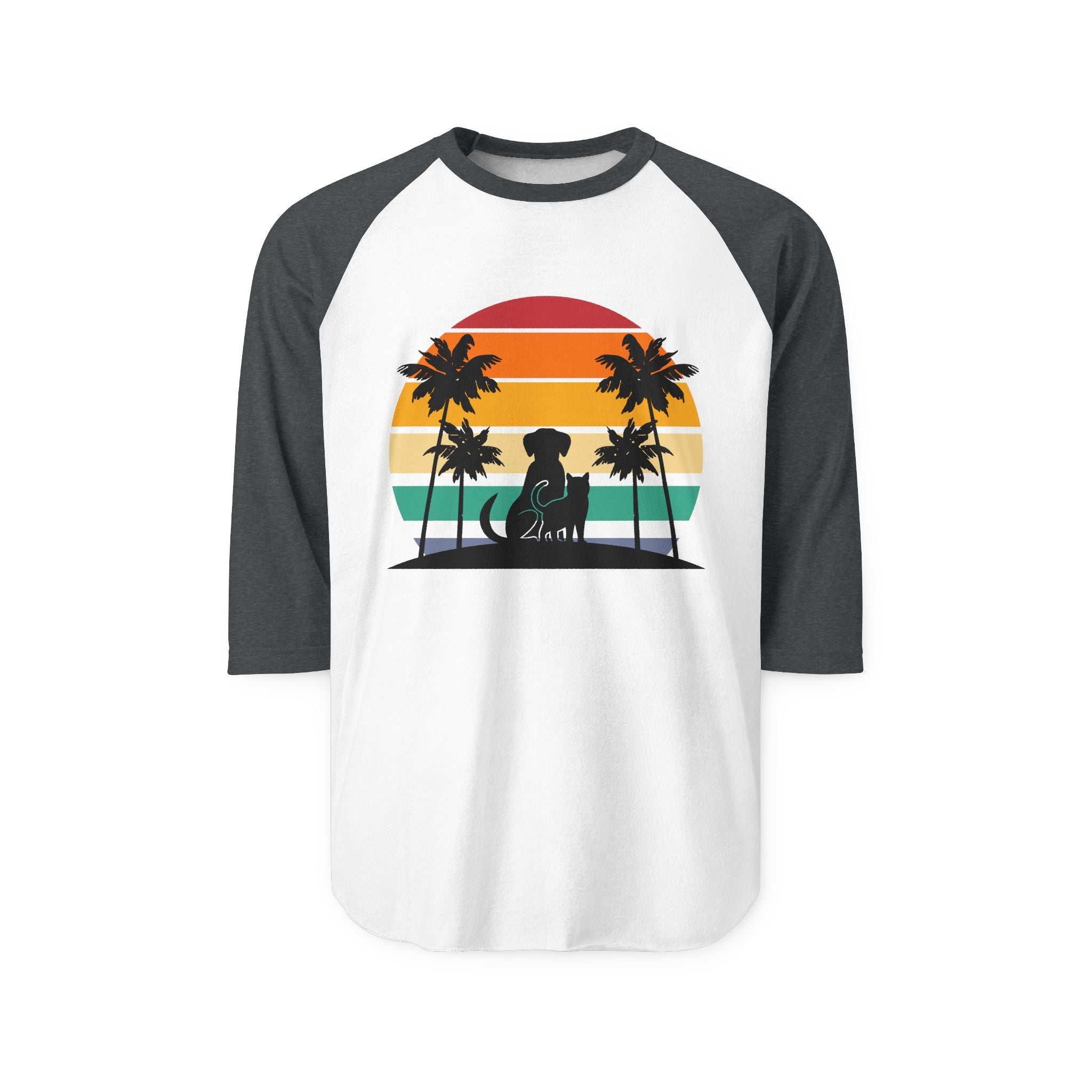 Retro Surf Dog Raglan Shirt — Sunset Palm Beach Graphic Tee