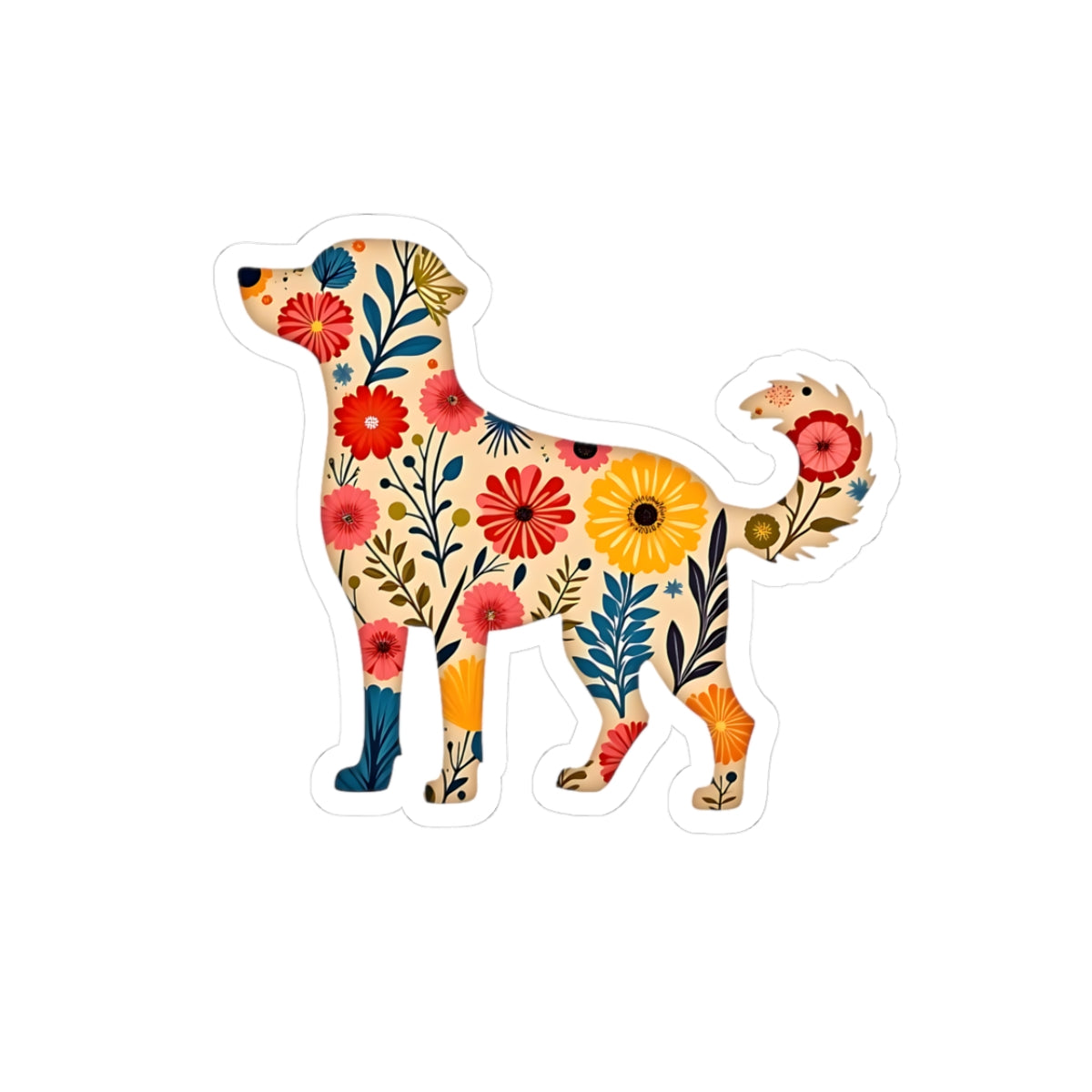 Floral Print Light Brown Dog Sticker