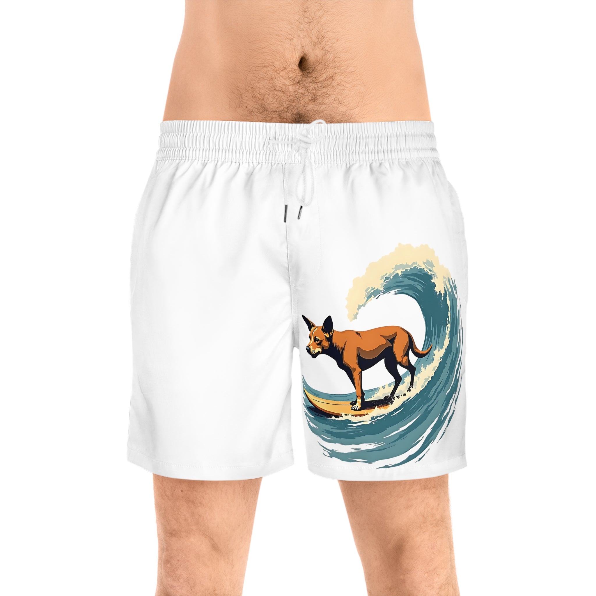 Surfing Dog Swim Shorts — Men's Mid-Length Beach Trunks