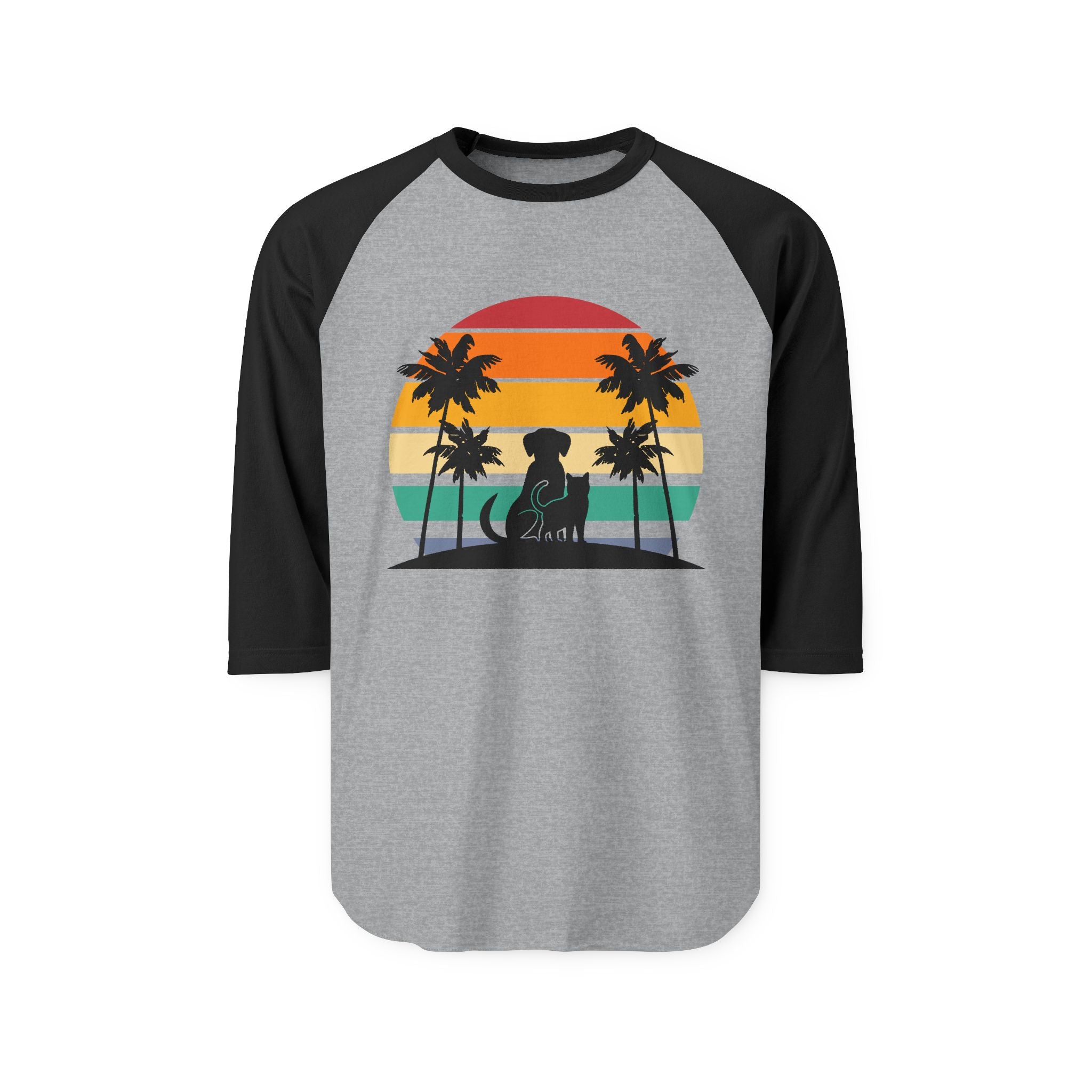 Retro Surf Dog Raglan Shirt — Sunset Palm Beach Graphic Tee