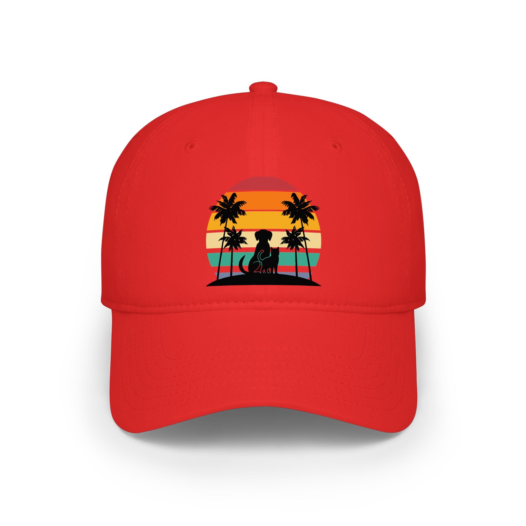 Retro Sunset Dog and Cat Baseball Hat