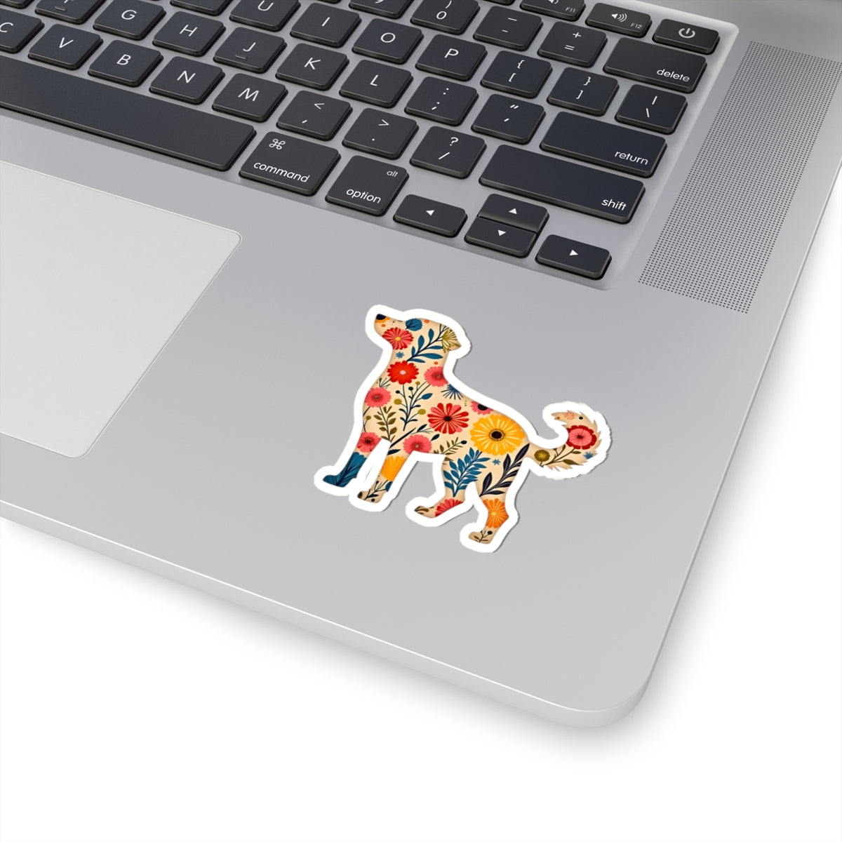 Floral Print Light Brown Dog Sticker