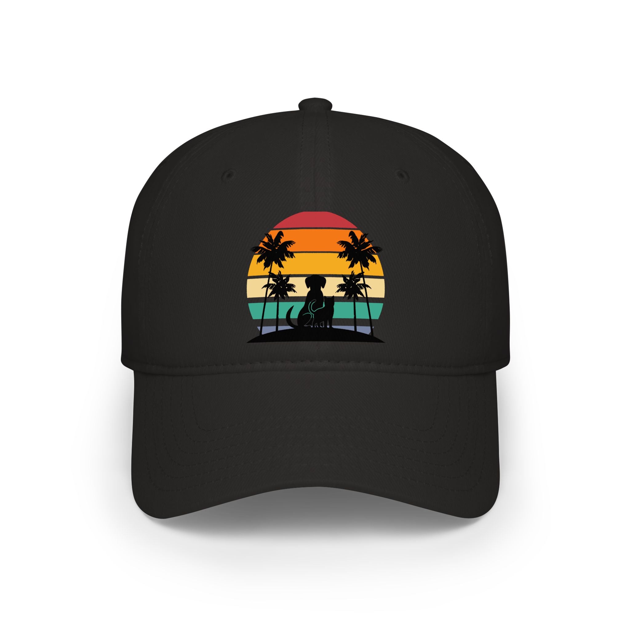 Retro Sunset Dog and Cat Baseball Hat