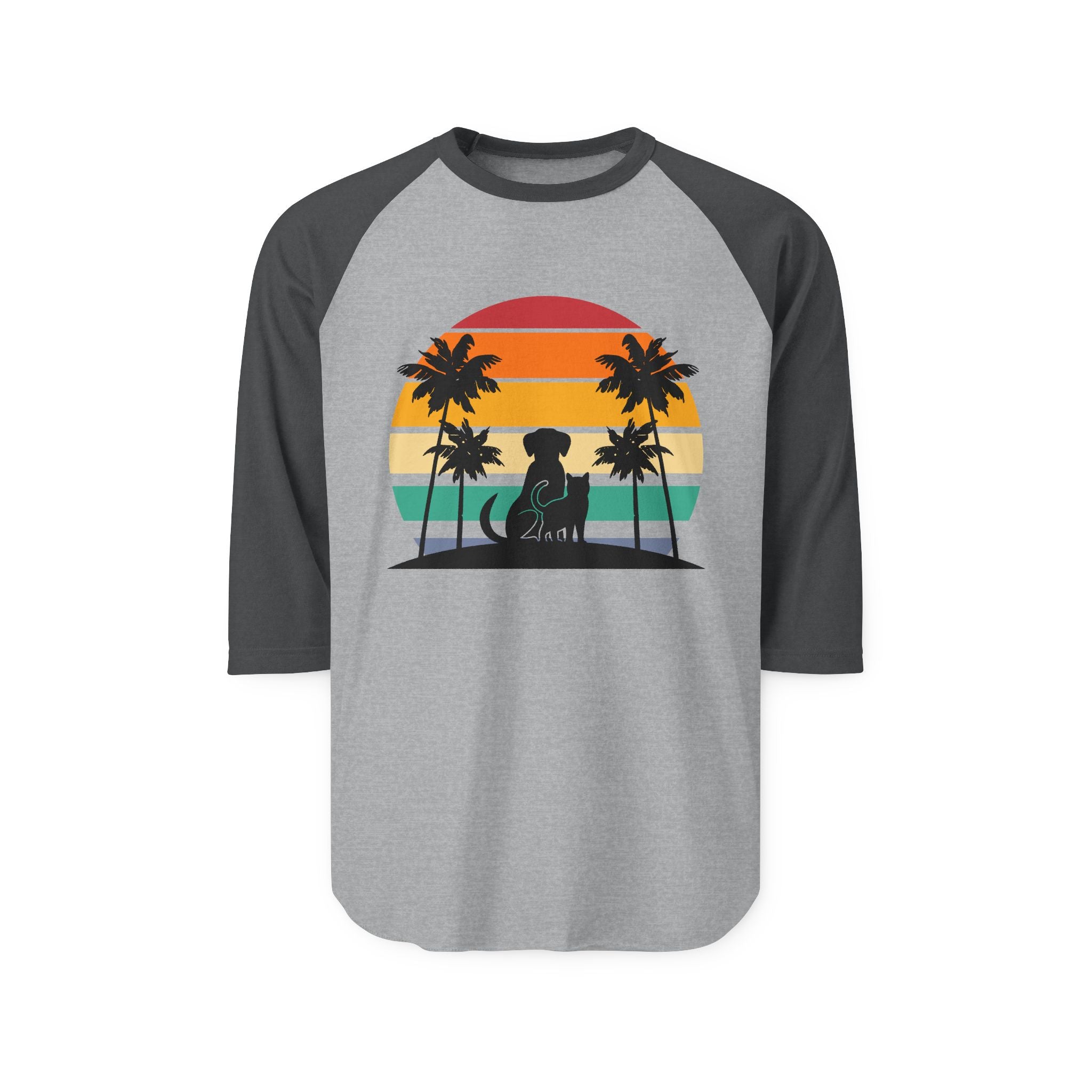 Retro Surf Dog Raglan Shirt — Sunset Palm Beach Graphic Tee