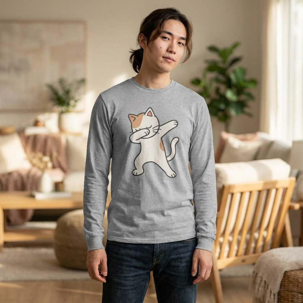 Dabbing Cat Long Sleeve Tee — Cute Dab Kitty Graphic Shirt
