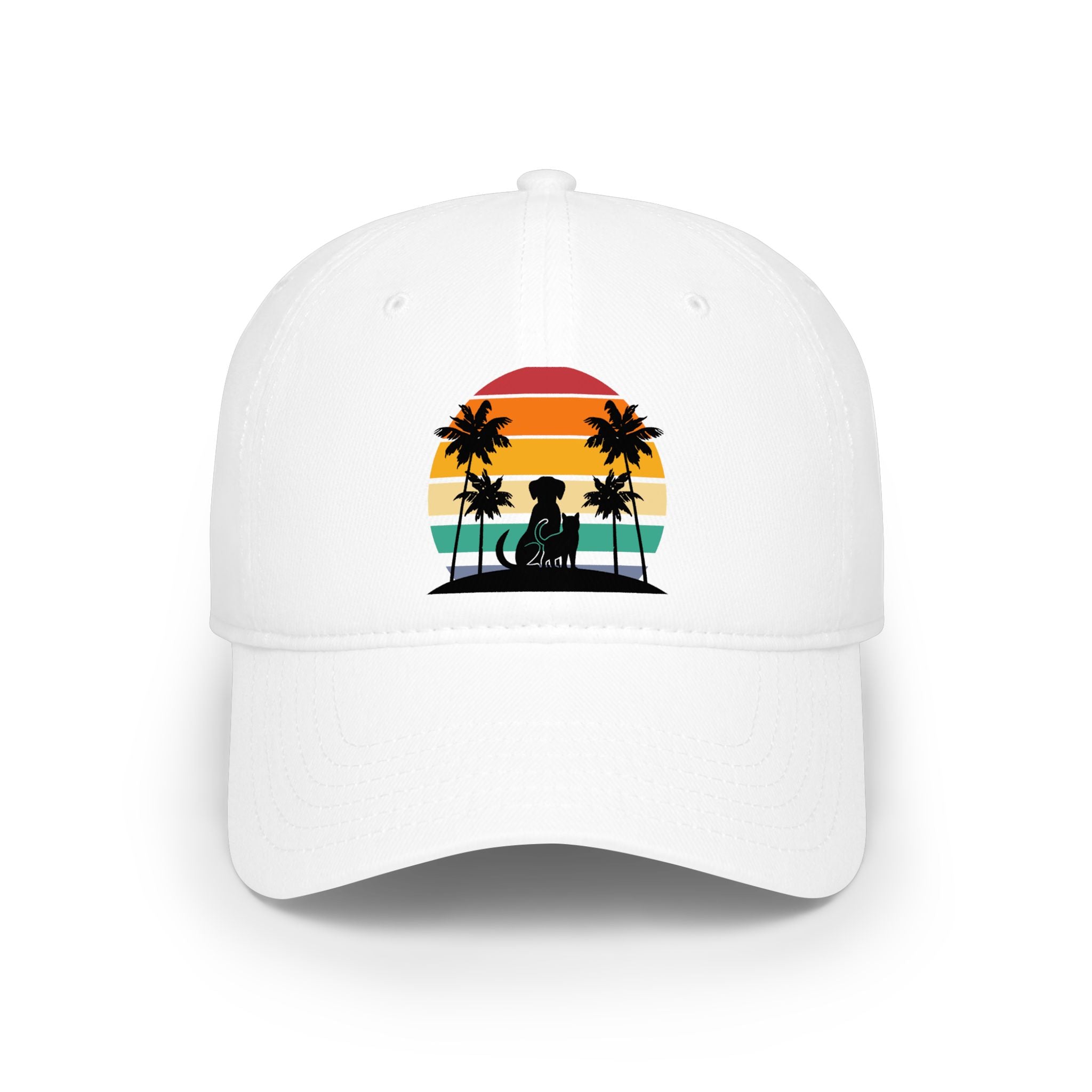 Retro Sunset Dog and Cat Baseball Hat