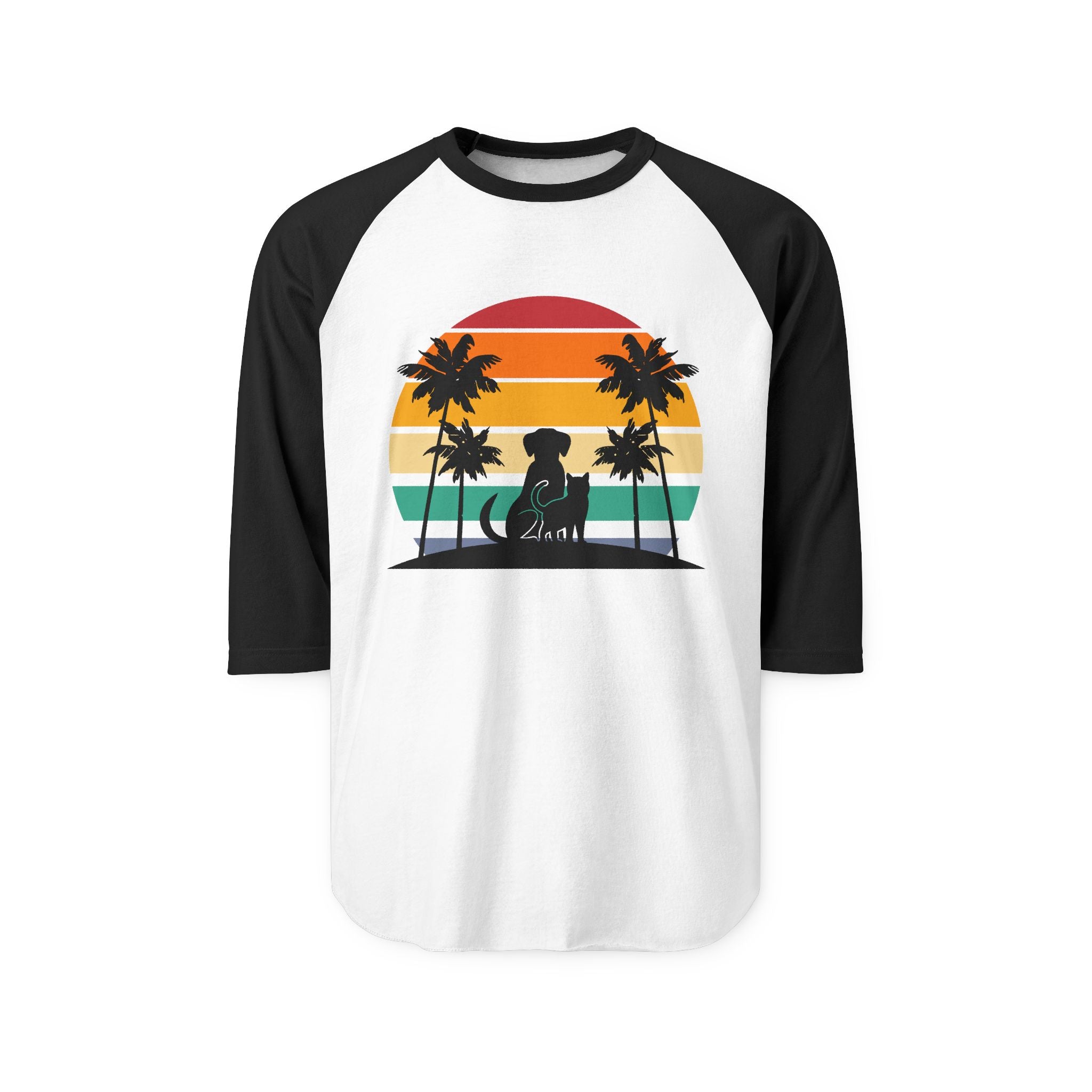Retro Surf Dog Raglan Shirt — Sunset Palm Beach Graphic Tee