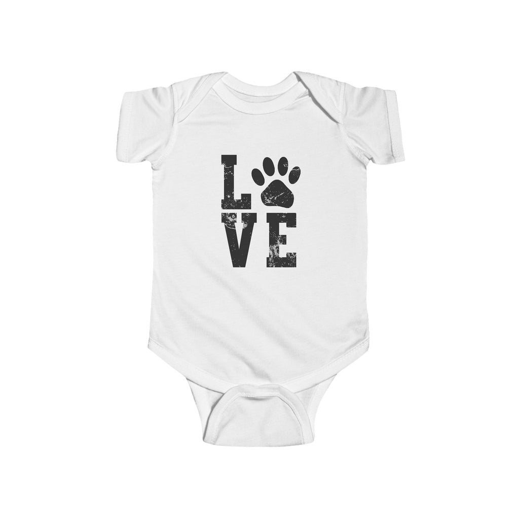 Infant Bodysuit - 'LOVE' Paw Print Baby Onesie, Cute Puppy Pet Lover Gift