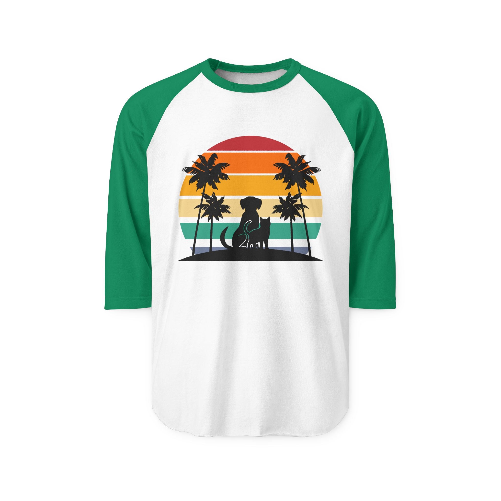Retro Surf Dog Raglan Shirt — Sunset Palm Beach Graphic Tee