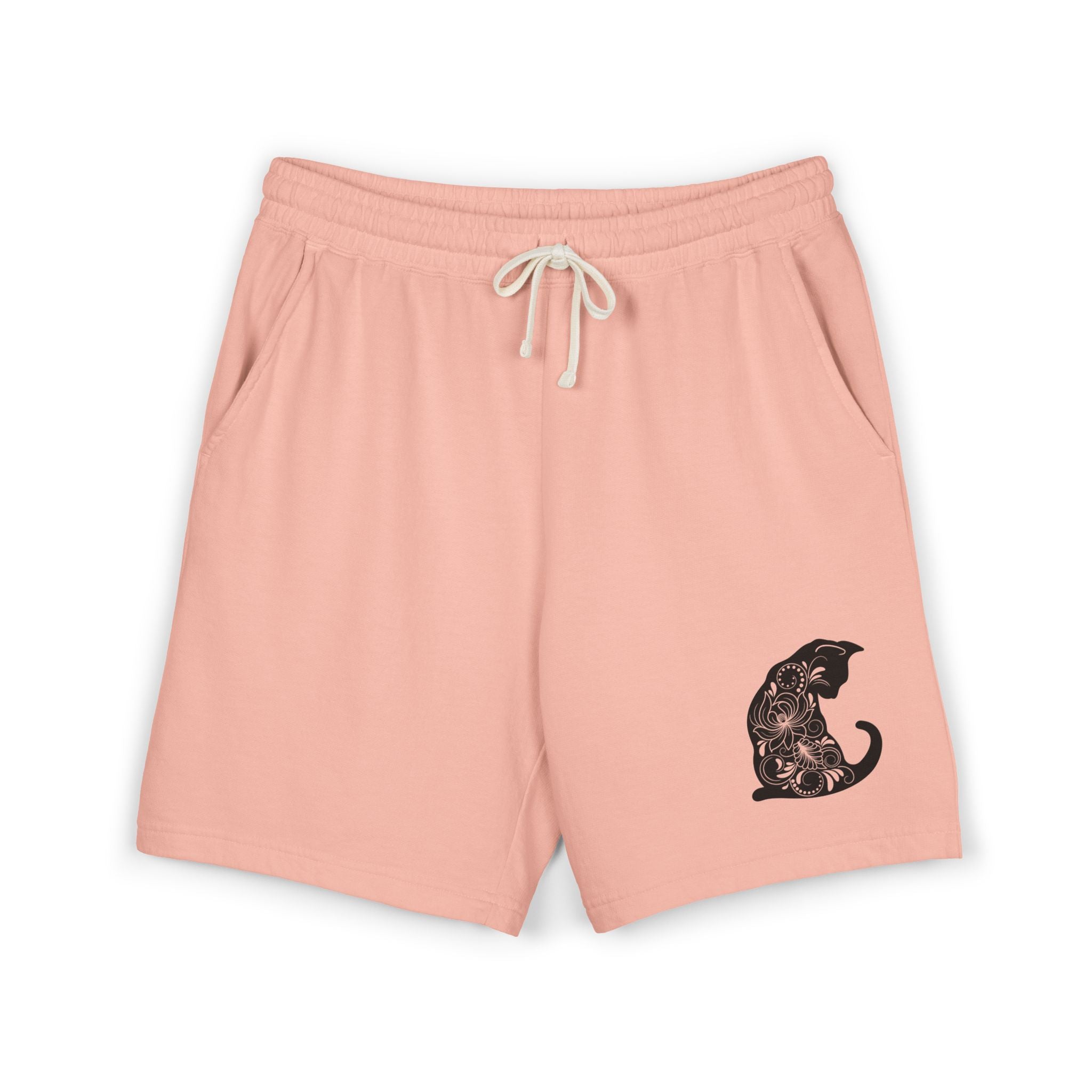 Cat Silhouette Fleece Sweat Shorts — Cozy Graphic Lounge Shorts