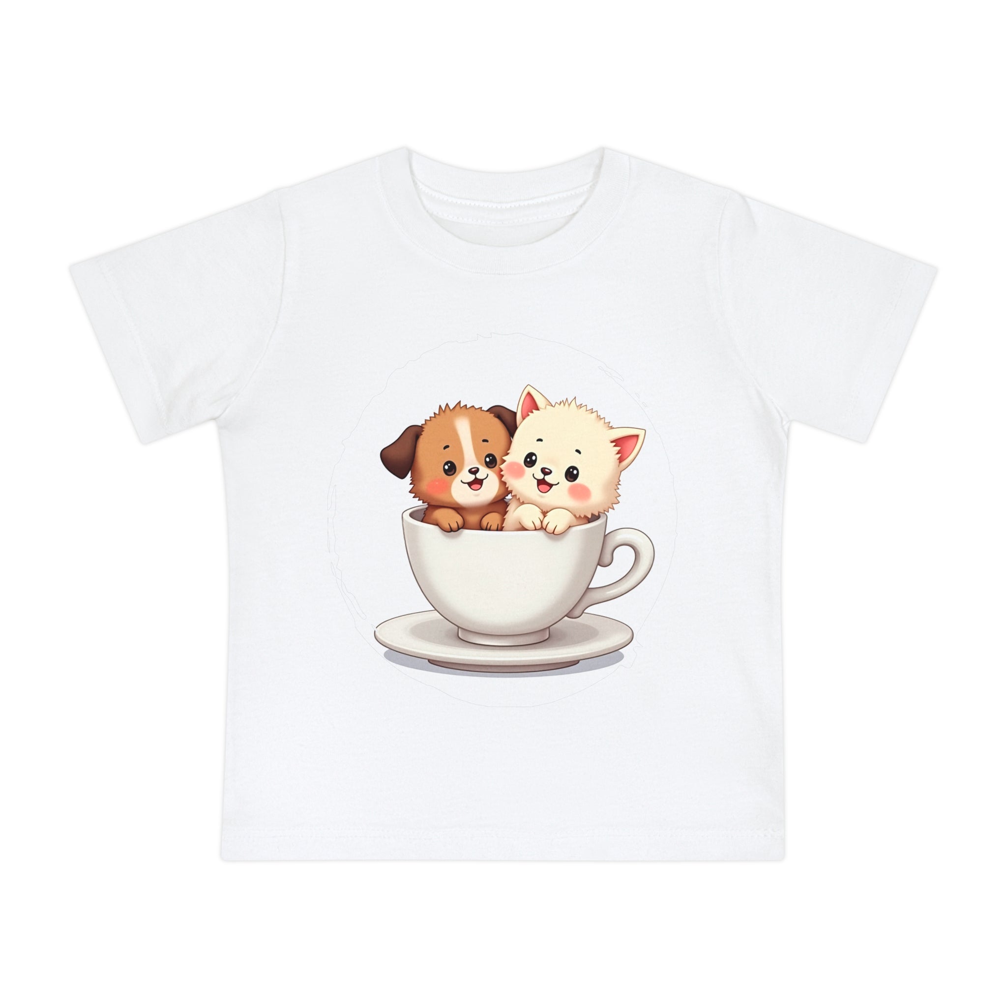 Baby T-Shirt — Cute Puppy and Kitten in Teacup Graphic