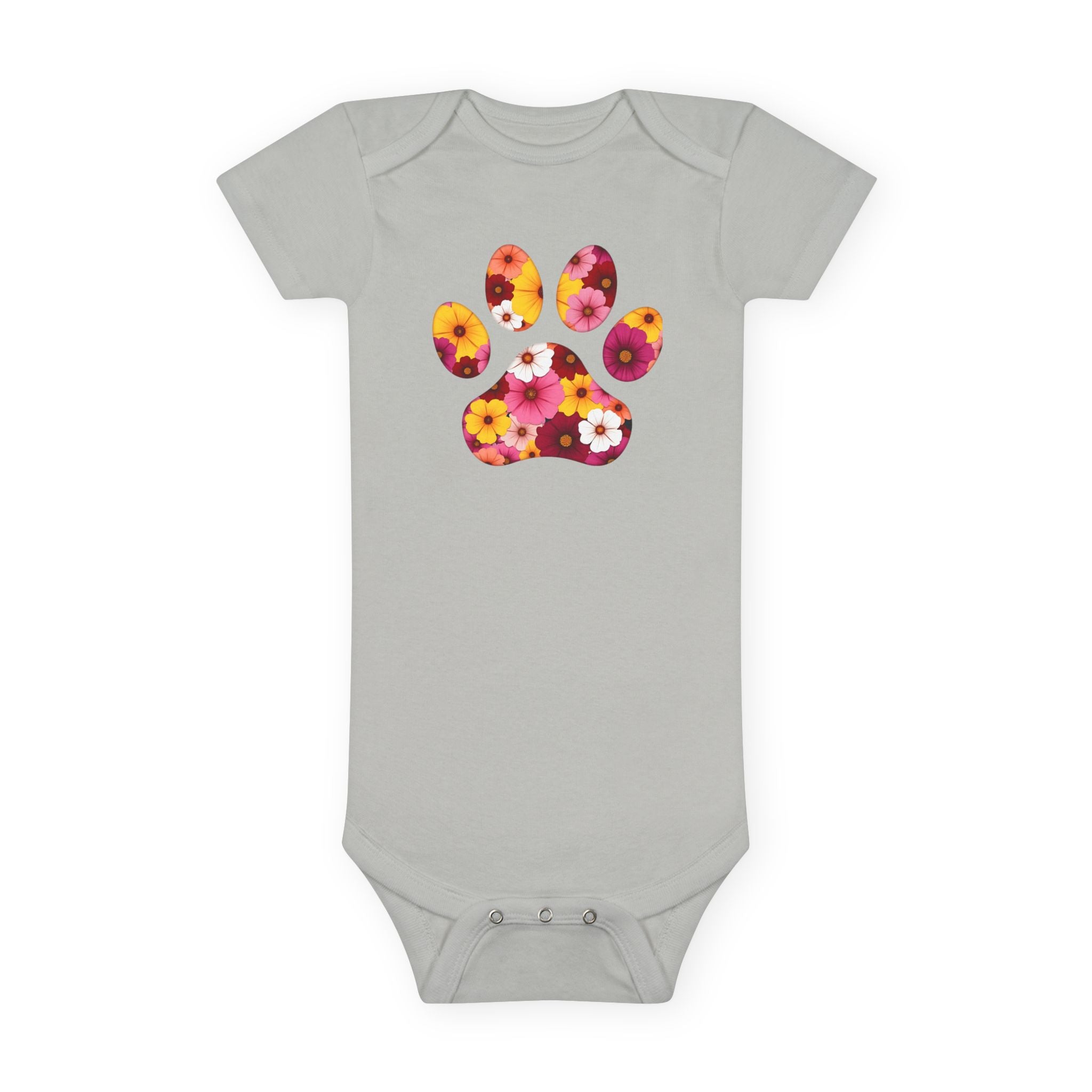 Floral Paw Baby Onesie - Cute Spring Flower Paw Print Infant Bodysuit