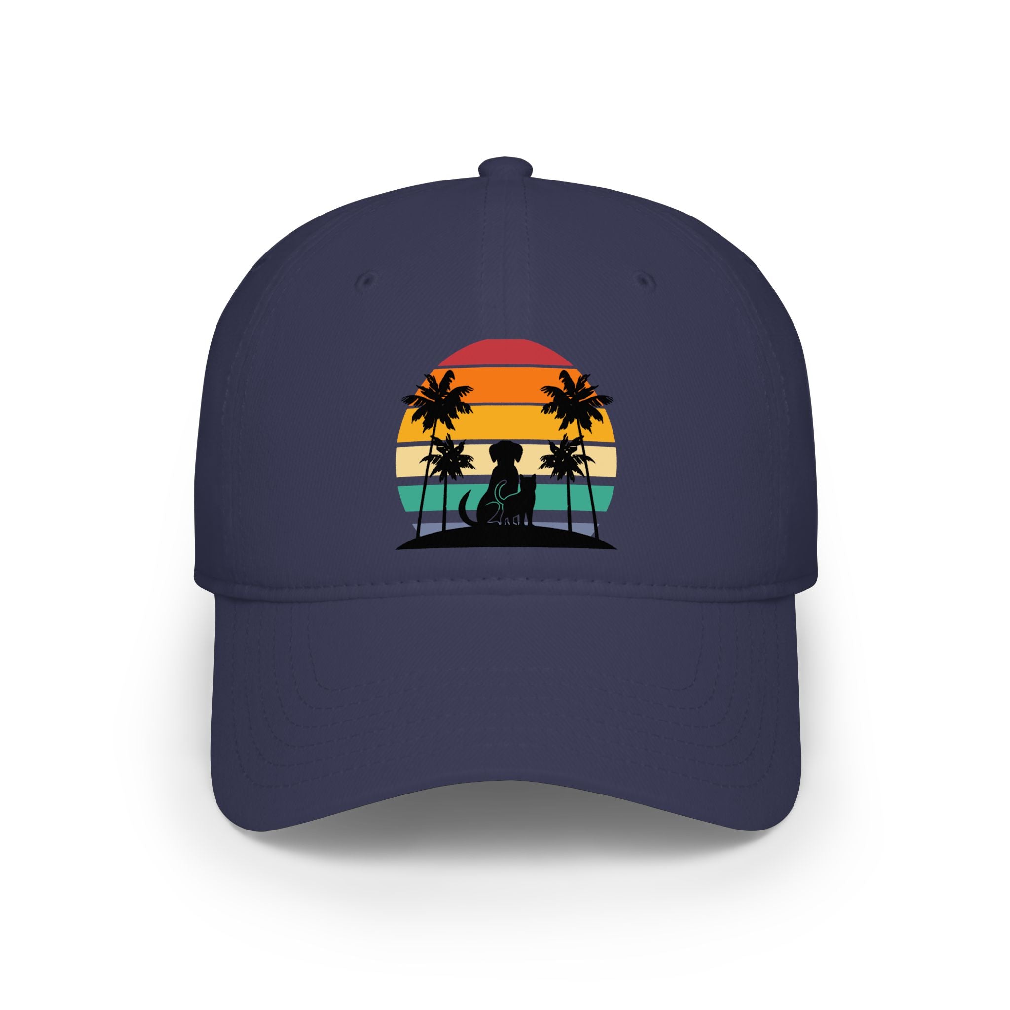Retro Sunset Dog and Cat Baseball Hat
