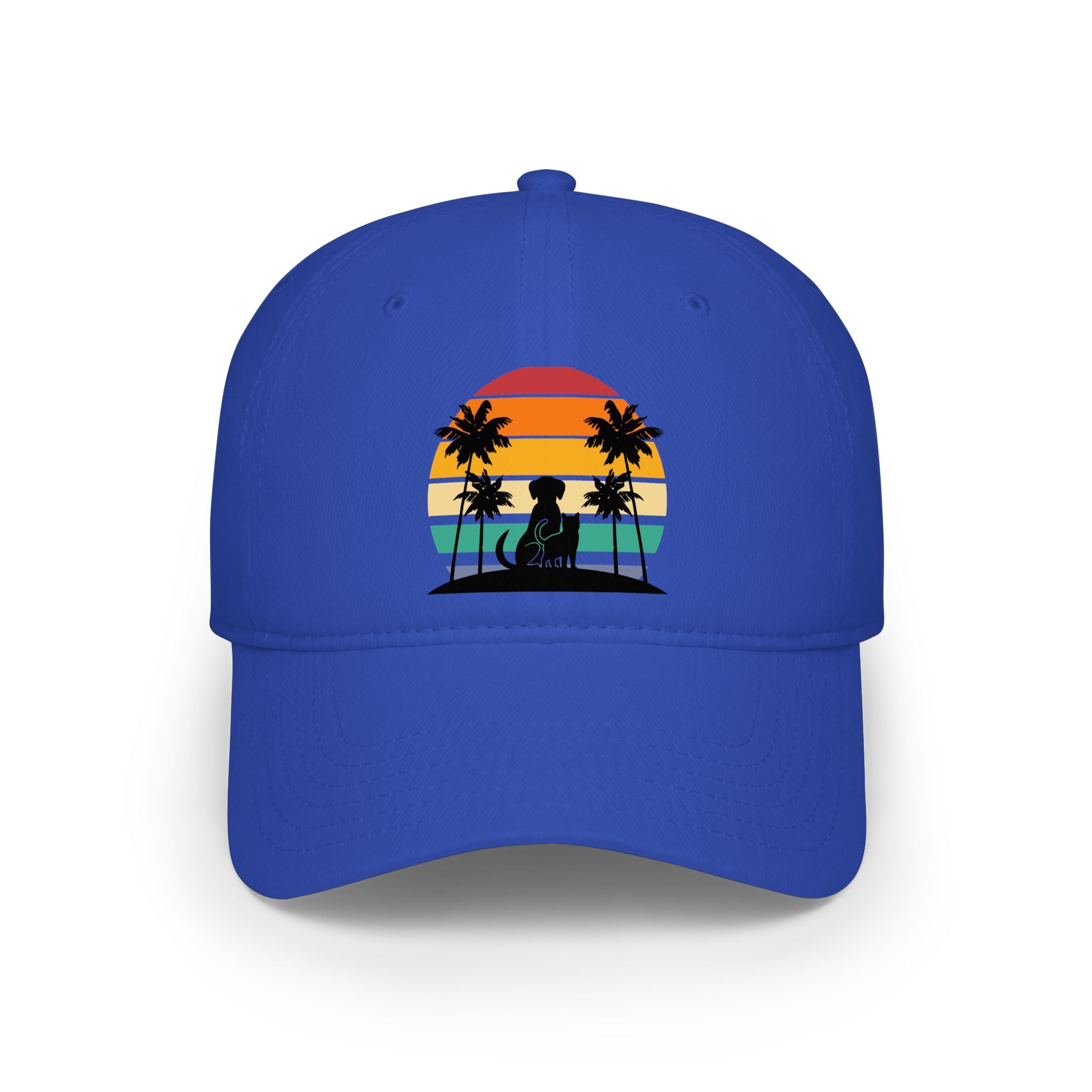Retro Sunset Dog and Cat Baseball Hat