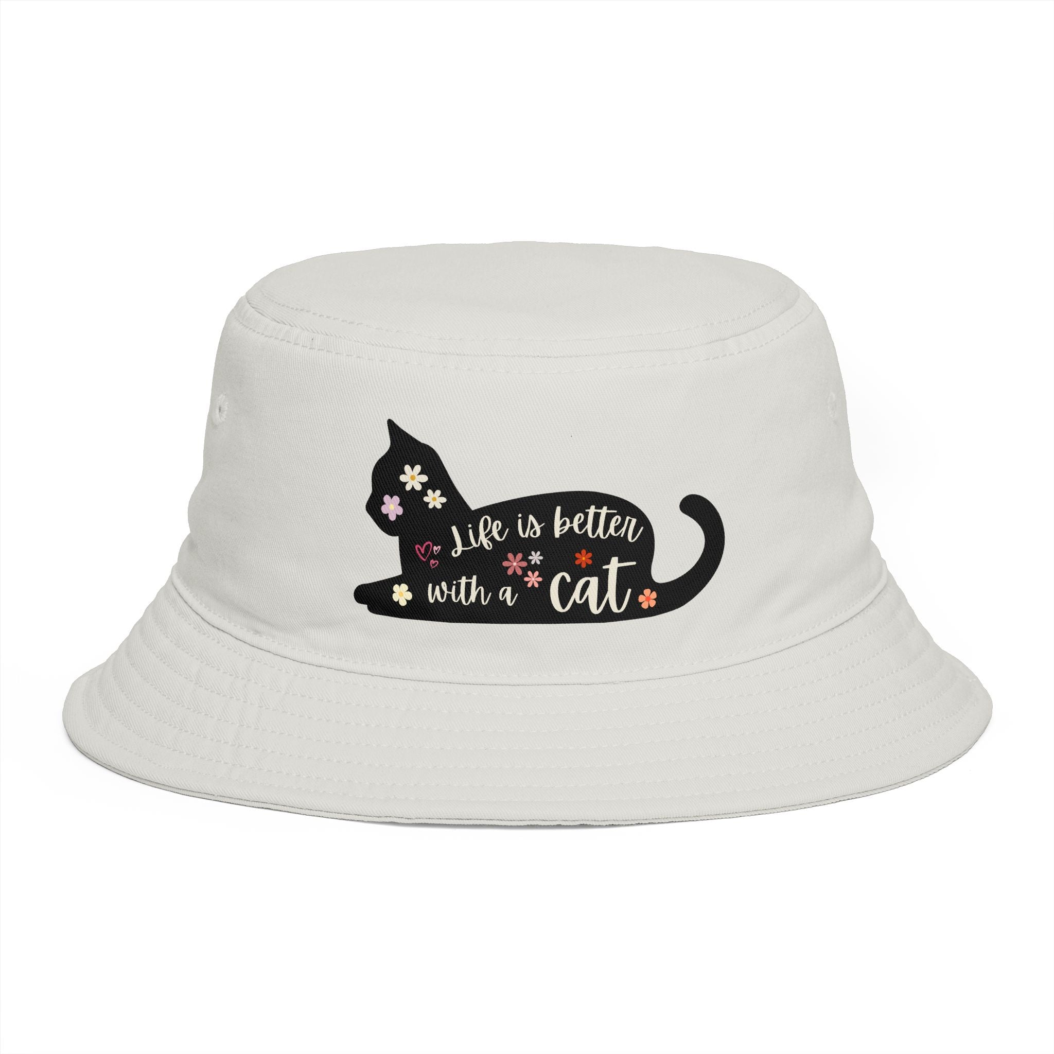 Bucket Hat — "Life Is Better With My Cat" Cute Floral Cat Lover Hat