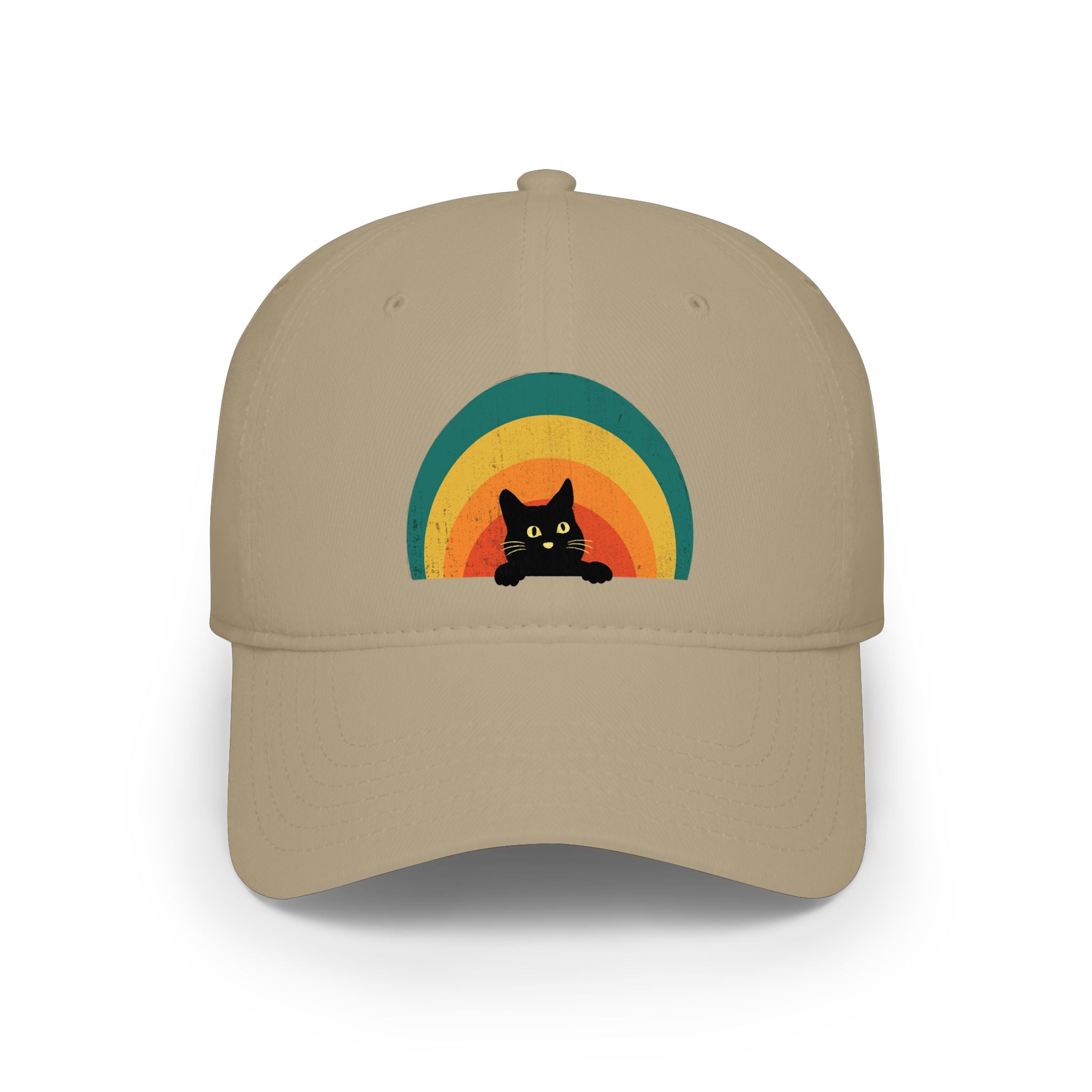 Retro Rainbow Cat Baseball Cap — Cute Black Cat Hat