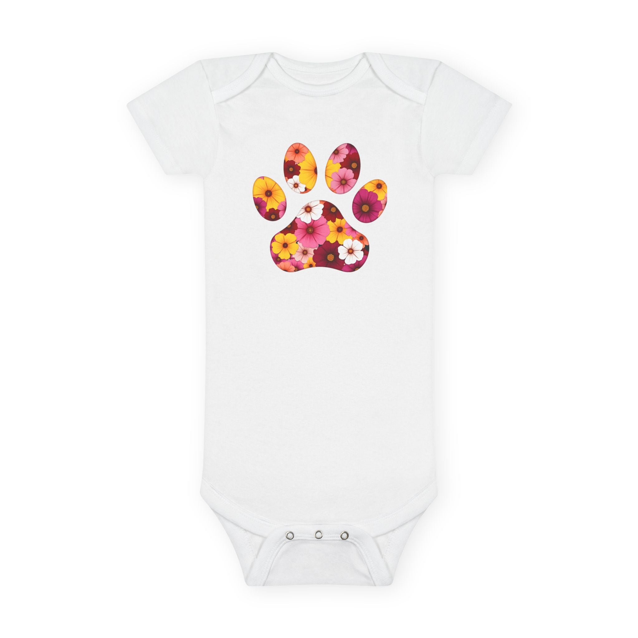 Floral Paw Baby Onesie - Cute Spring Flower Paw Print Infant Bodysuit