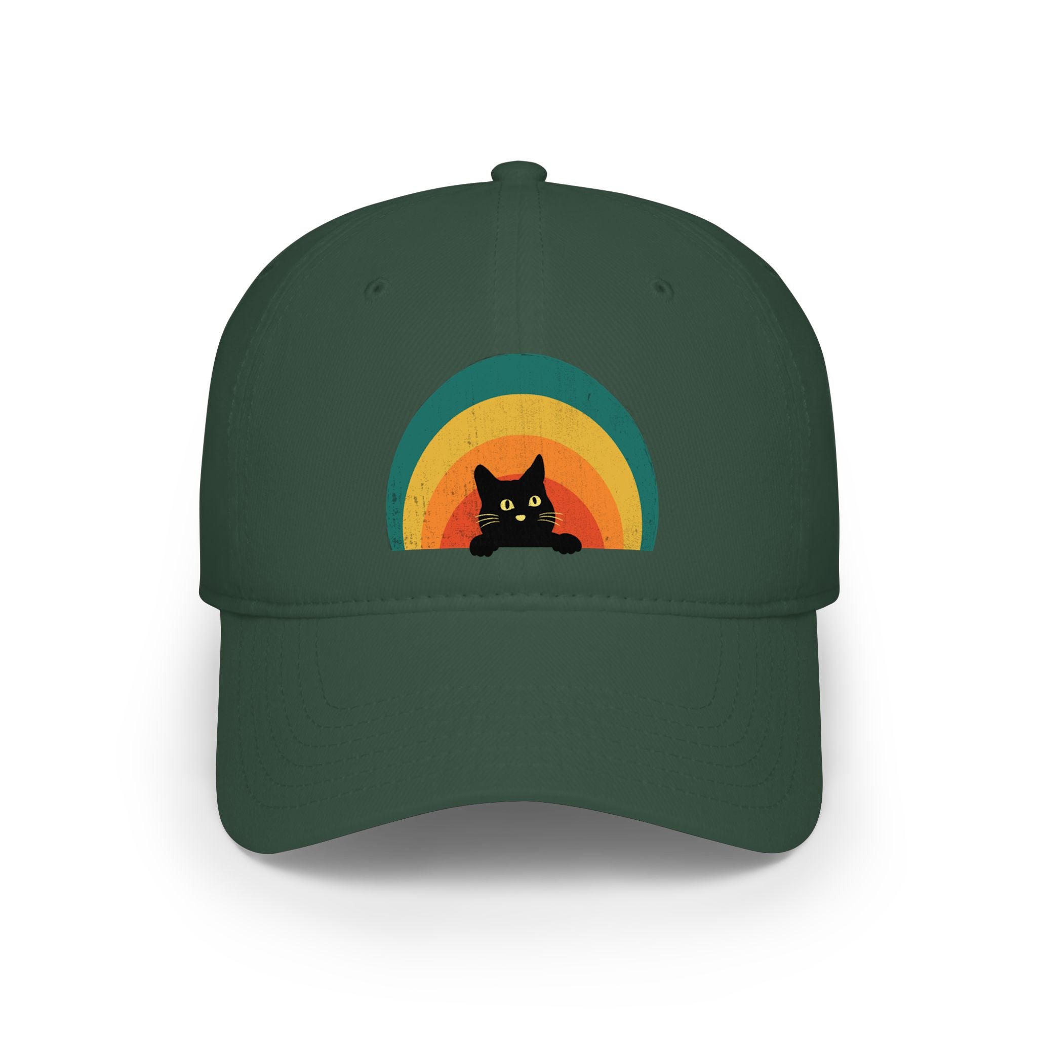 Retro Rainbow Cat Baseball Cap — Cute Black Cat Hat