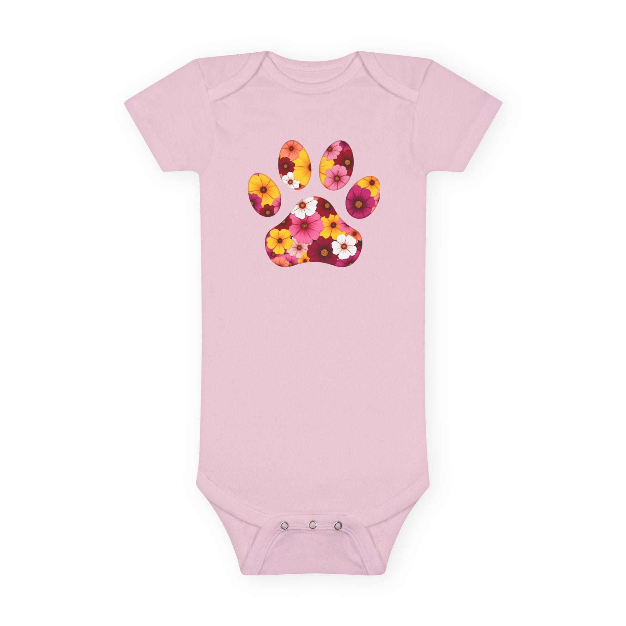 Floral Paw Baby Onesie - Cute Spring Flower Paw Print Infant Bodysuit