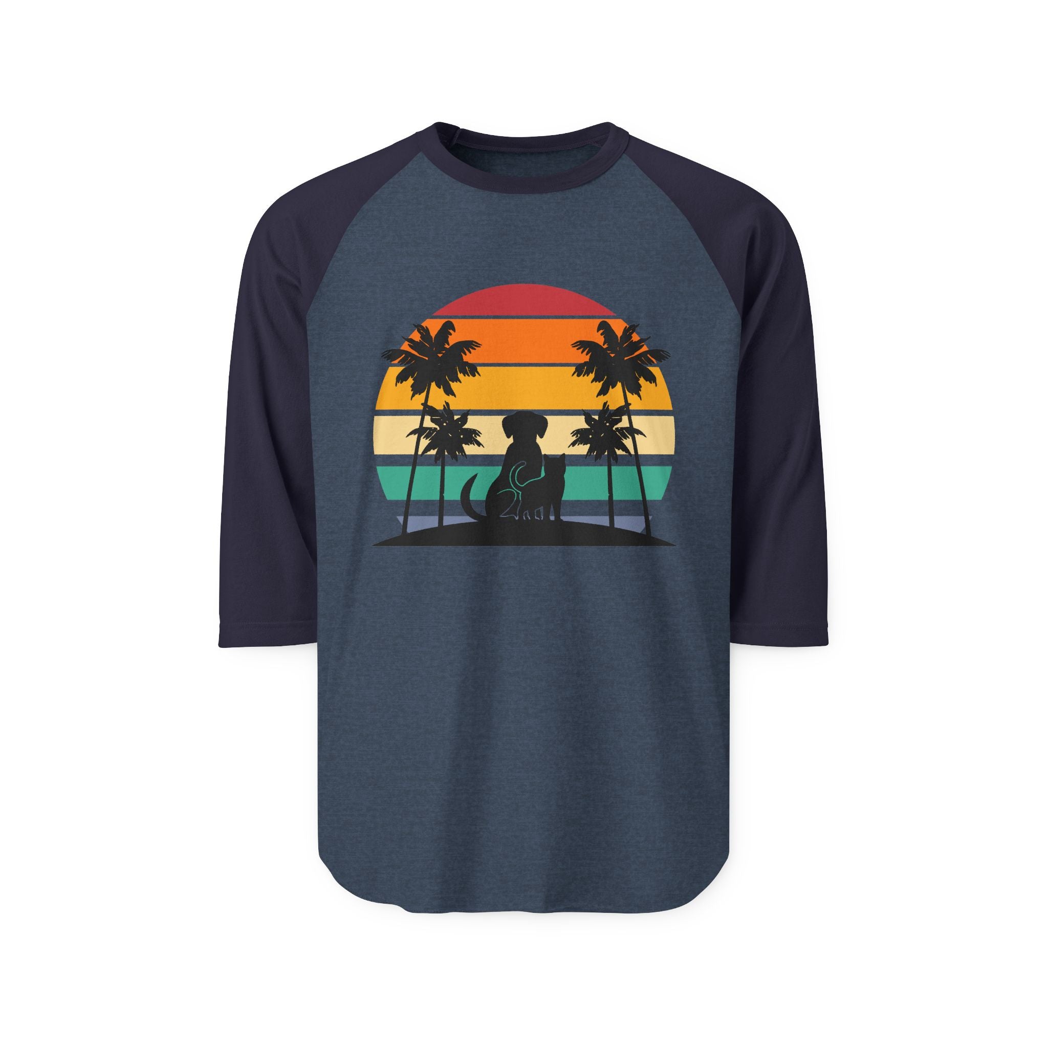 Retro Surf Dog Raglan Shirt — Sunset Palm Beach Graphic Tee