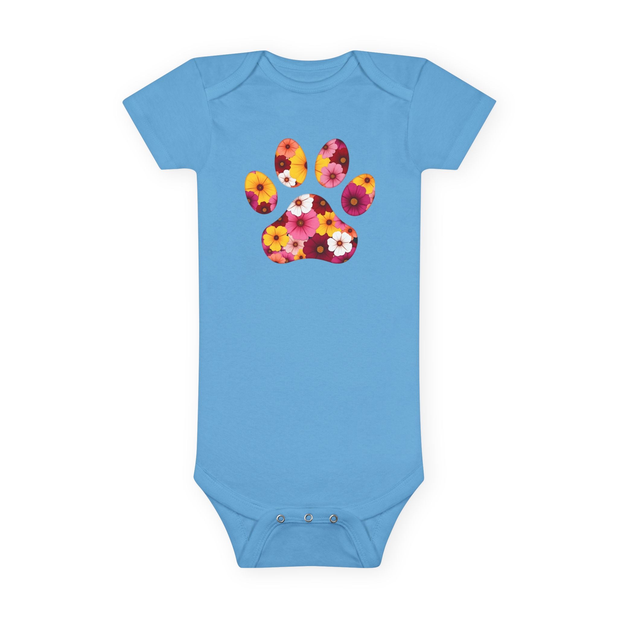 Floral Paw Baby Onesie - Cute Spring Flower Paw Print Infant Bodysuit