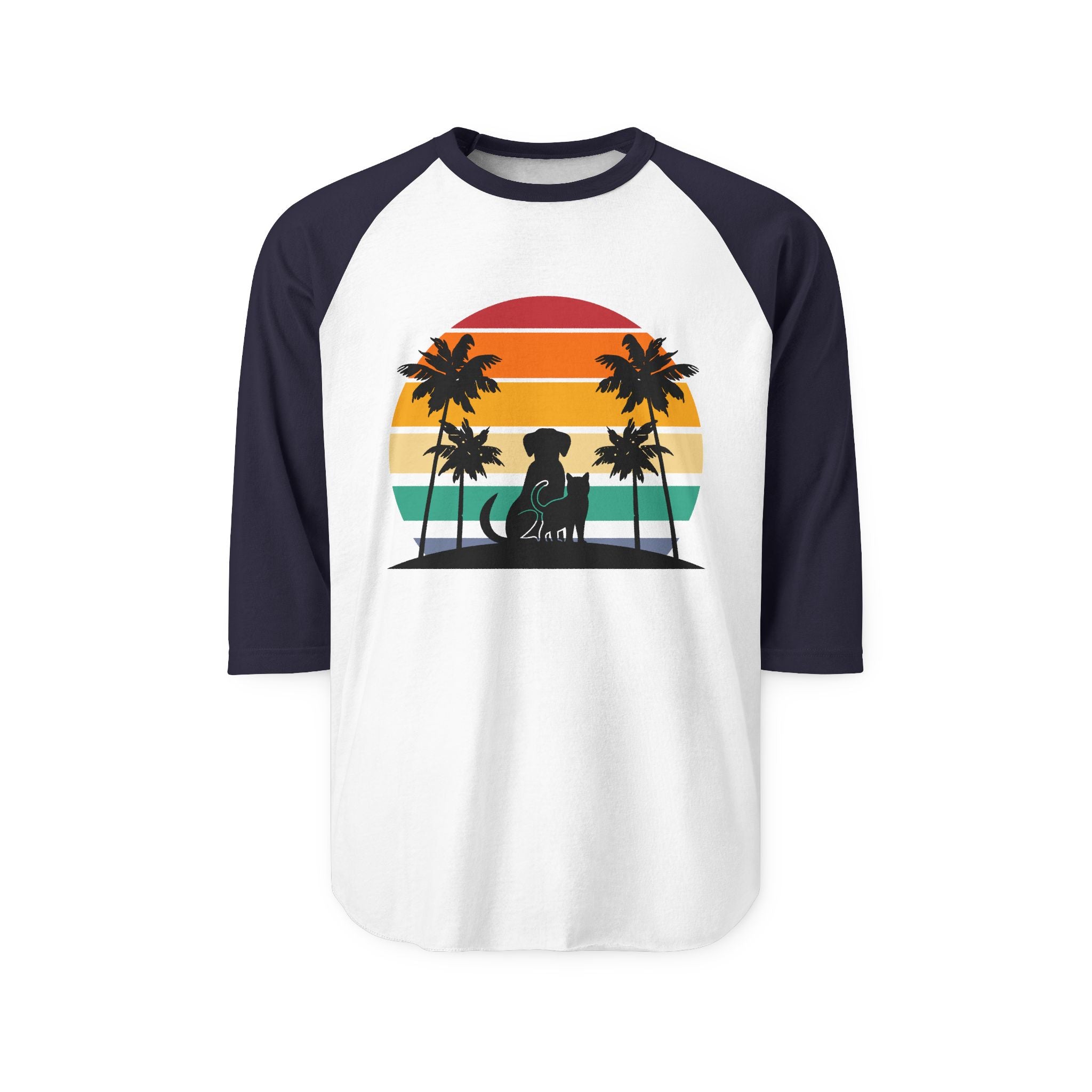 Retro Surf Dog Raglan Shirt — Sunset Palm Beach Graphic Tee