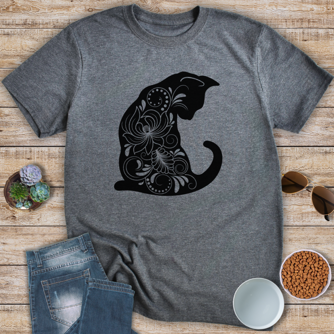 Floral Silhouette Cat T-Shirt