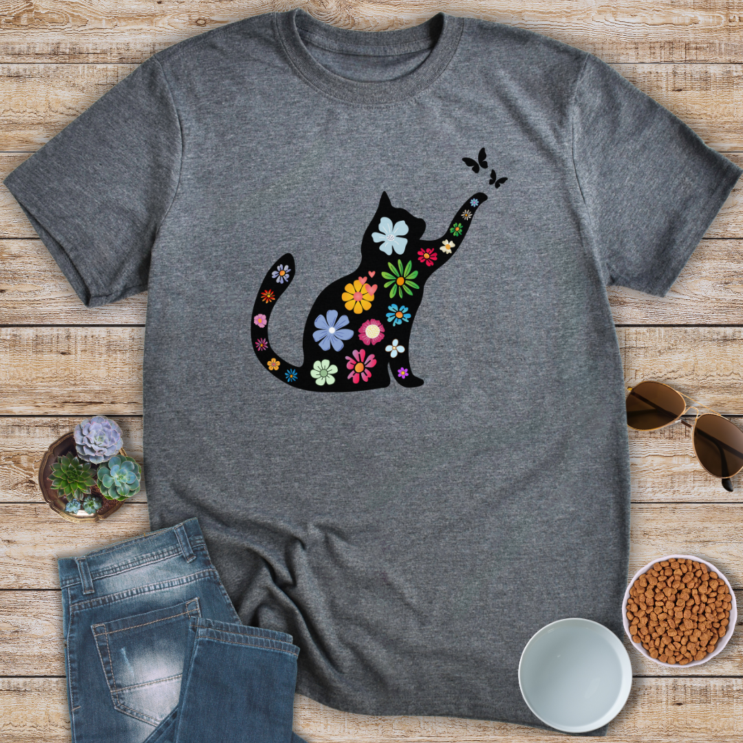Floral Cat & Butterflies T-Shirt
