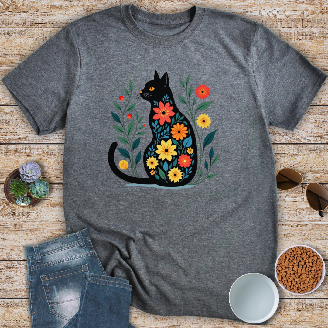 Floral Print Cat T-Shirt