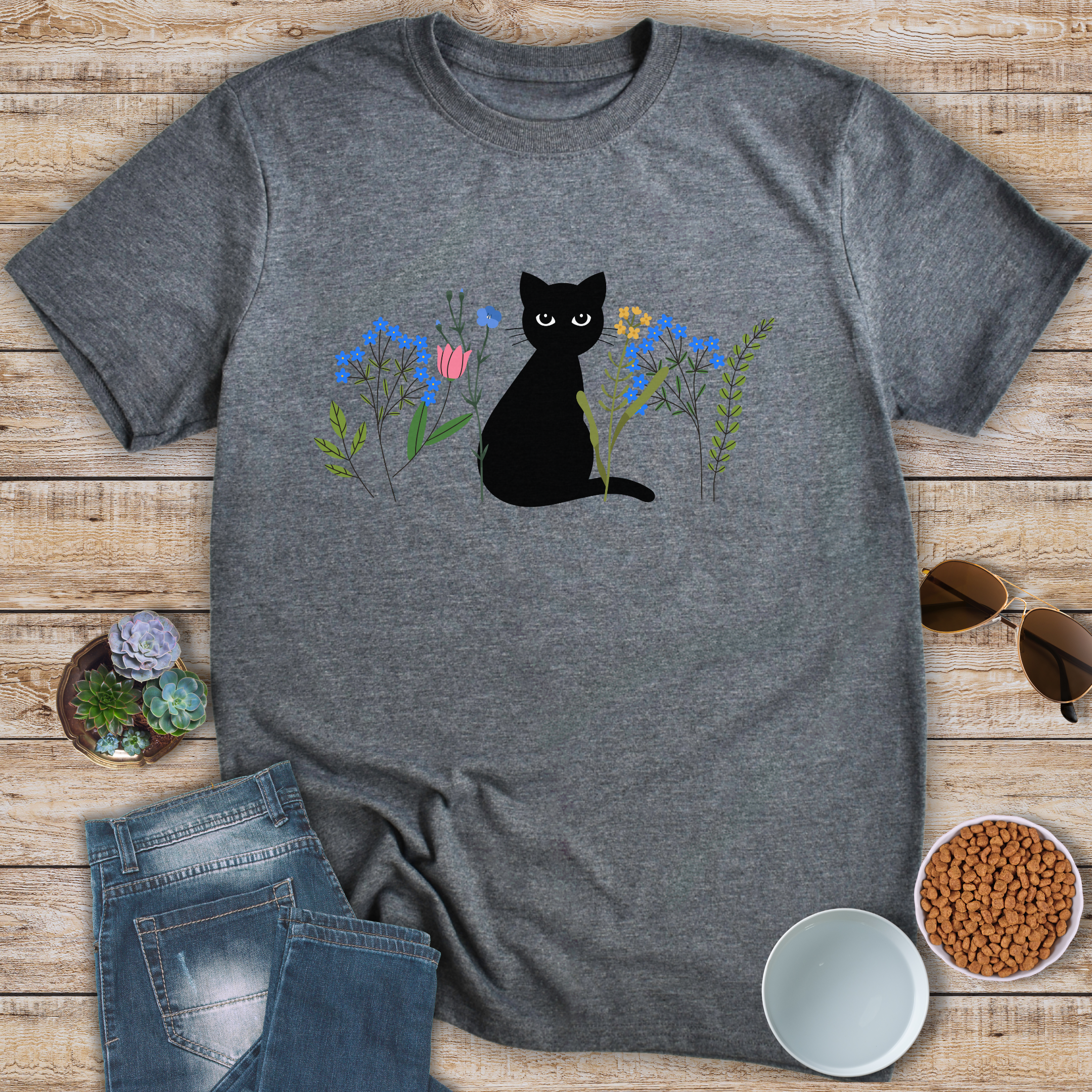 Black Cat Watching T-Shirt