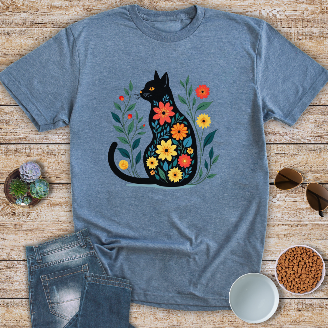 Floral Print Cat T-Shirt