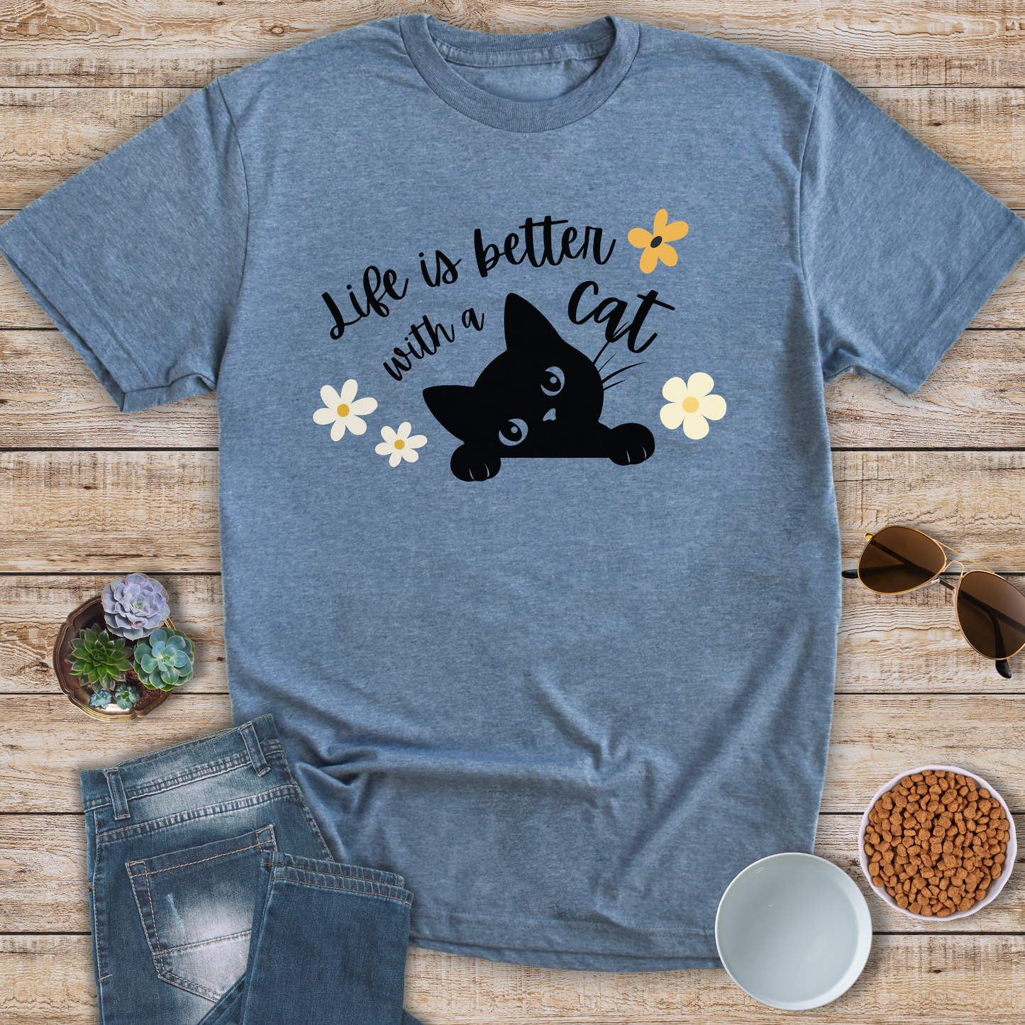 Life Is Better With A Cat Peeking T-Shirt