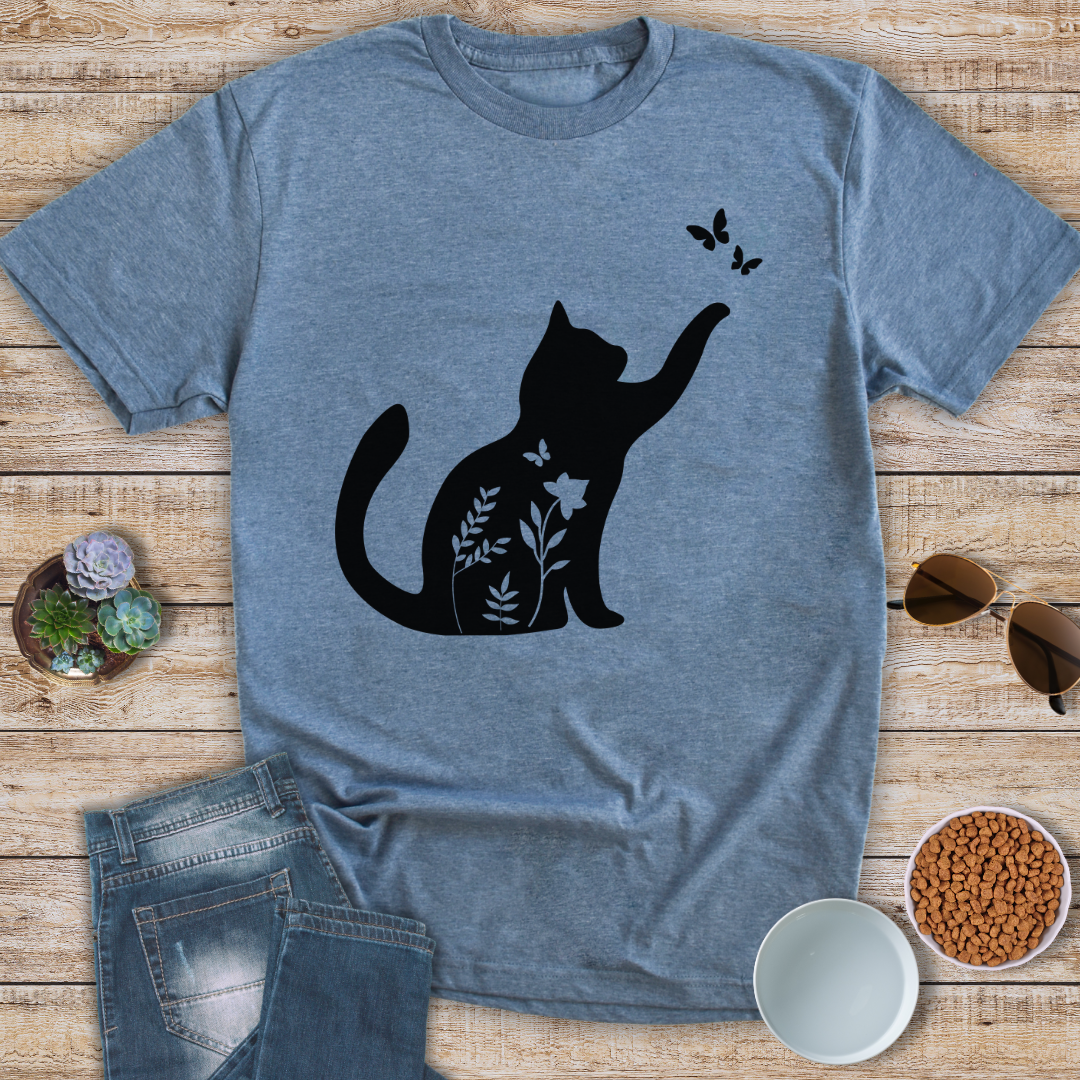 Floral Cat and Butterflies T-Shirt