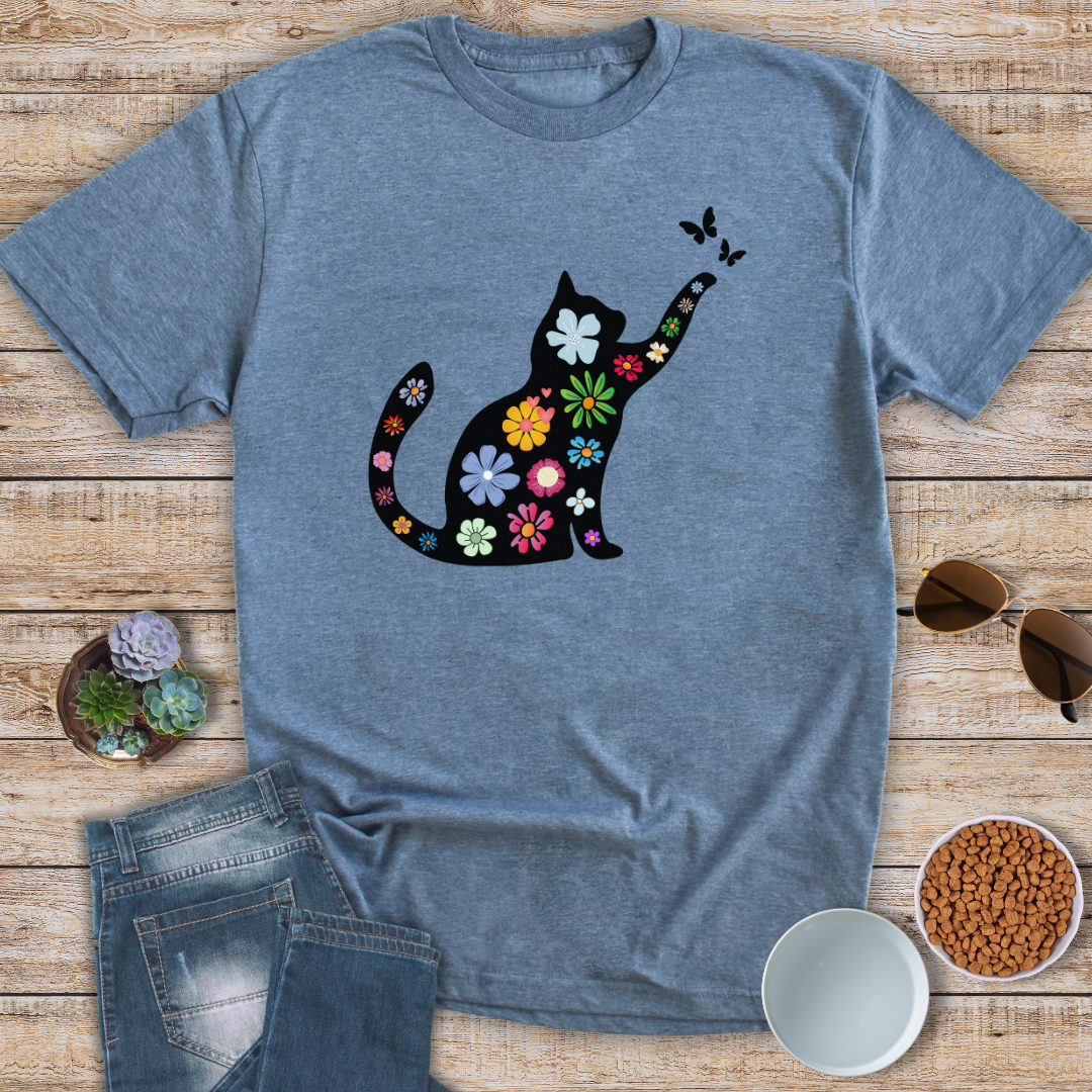 Floral Cat & Butterflies T-Shirt